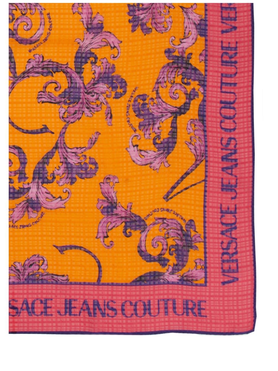Versace Jeans Couture Floral Print Silk Scarf In Multicolour