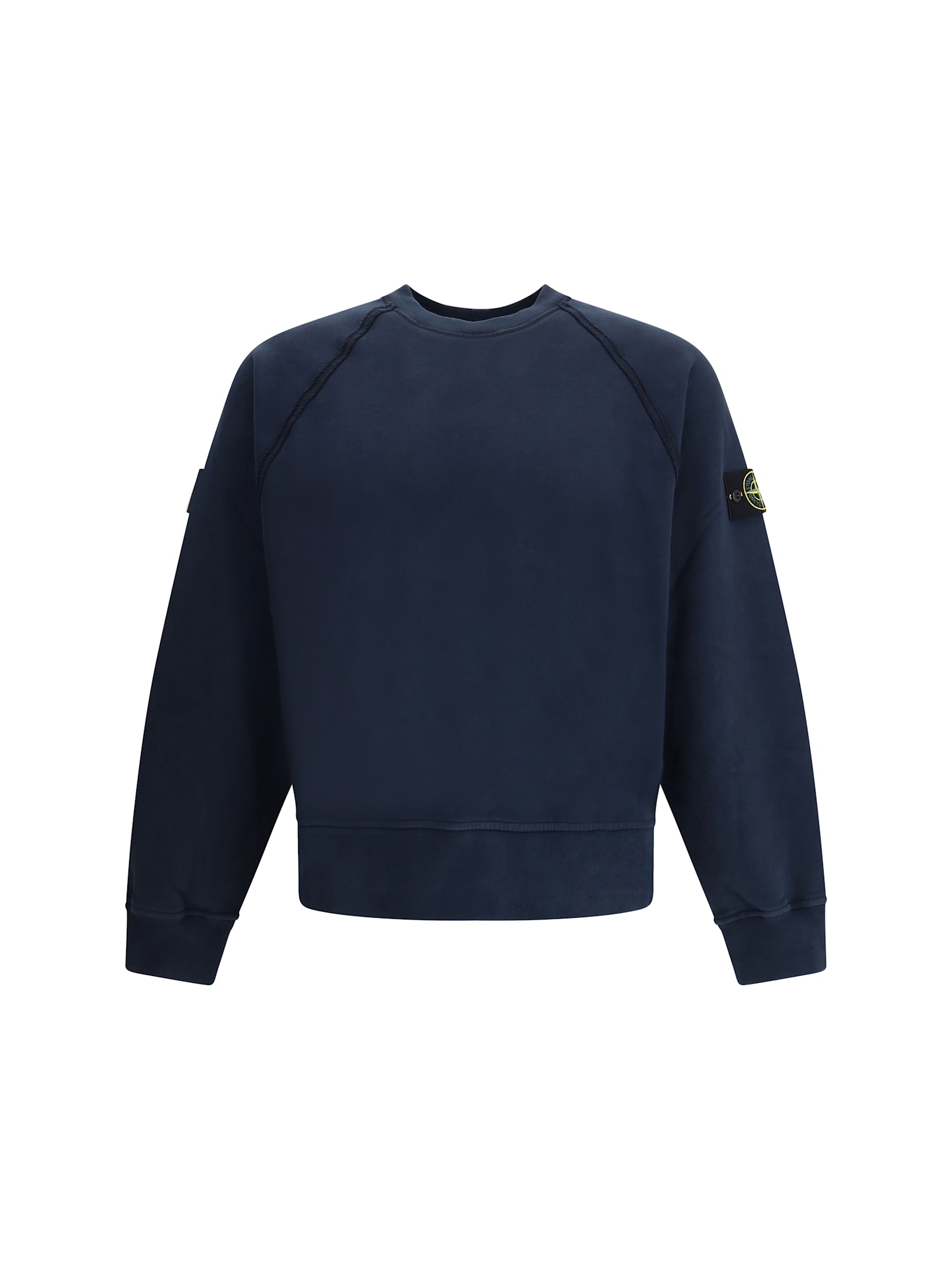 Stone Island Crew Neck Sweatshirt In Organic Brushed Cotton In Blue