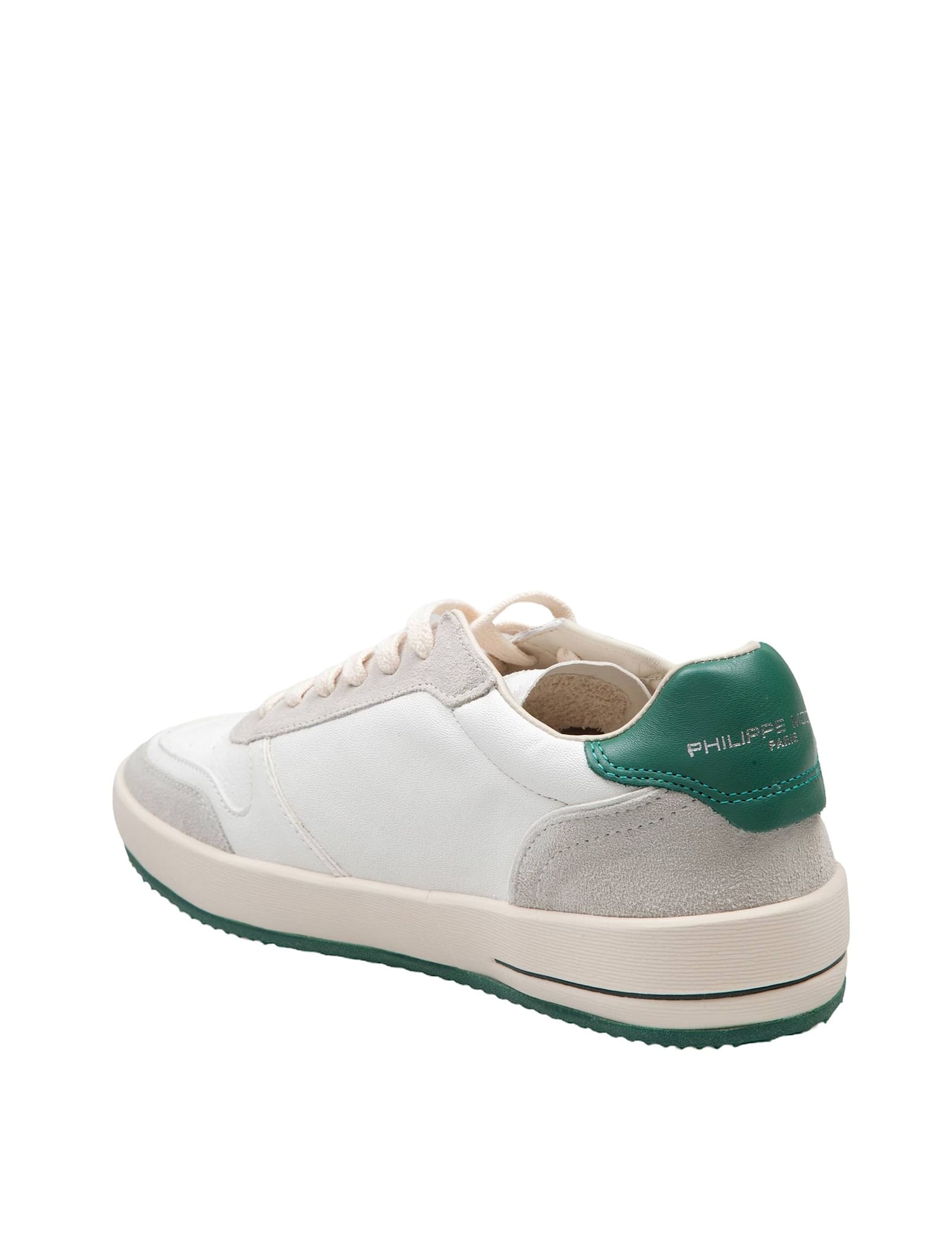 Shop Philippe Model Nice Low Sneakers In Leather And Suede Color White And Green