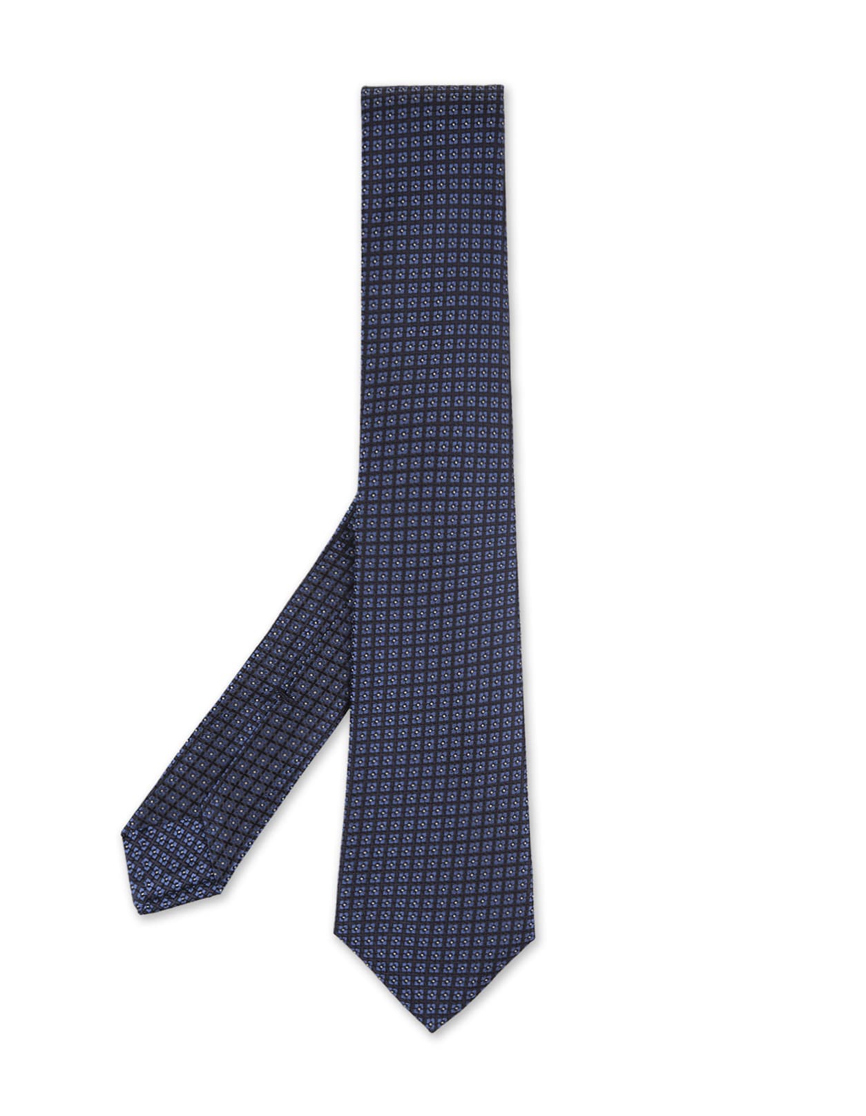 Night Blue Tie With Geometric Micro Pattern