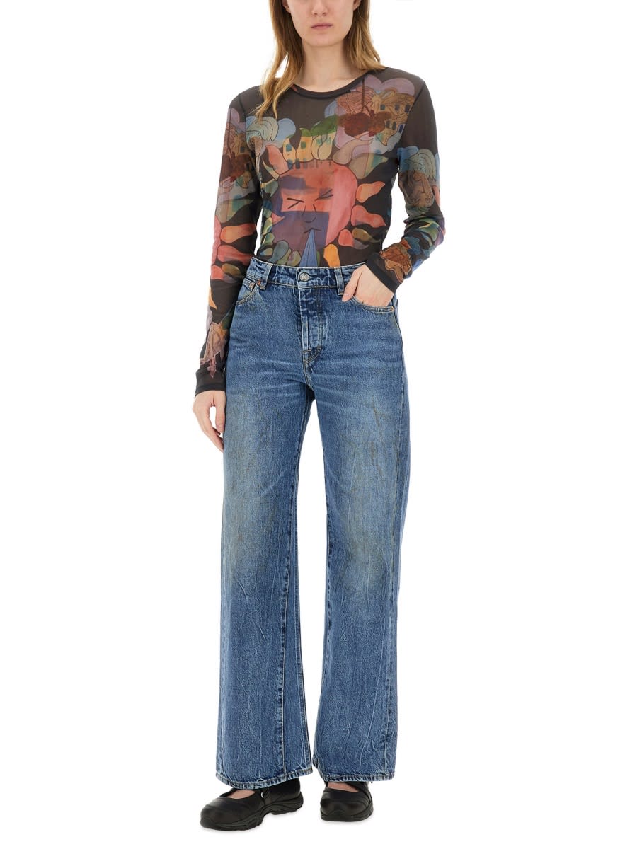 Our Legacy Super Slim Long Sleeve Printed Mesh Top In Multicolour
