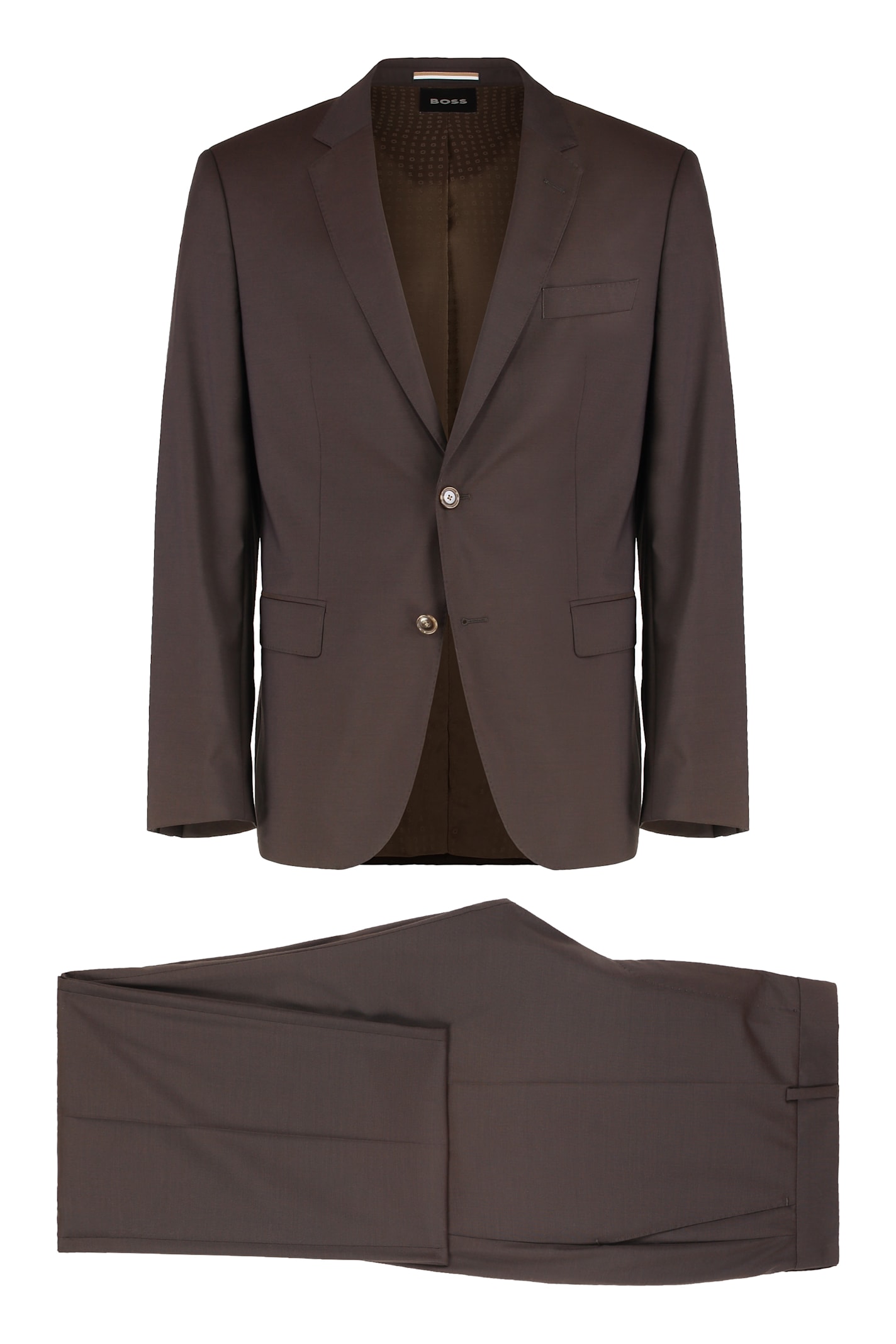 Hugo Boss Boss Virgin Wool Two-pieces Suit In Brown