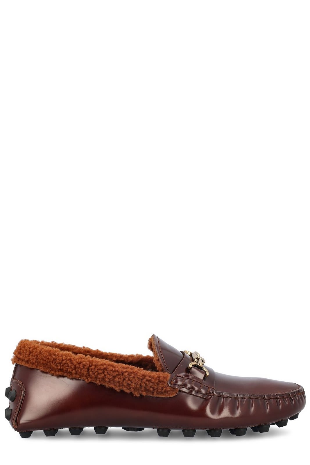 Shop Tod's T Plaque Round Toe Loafers In Brandy