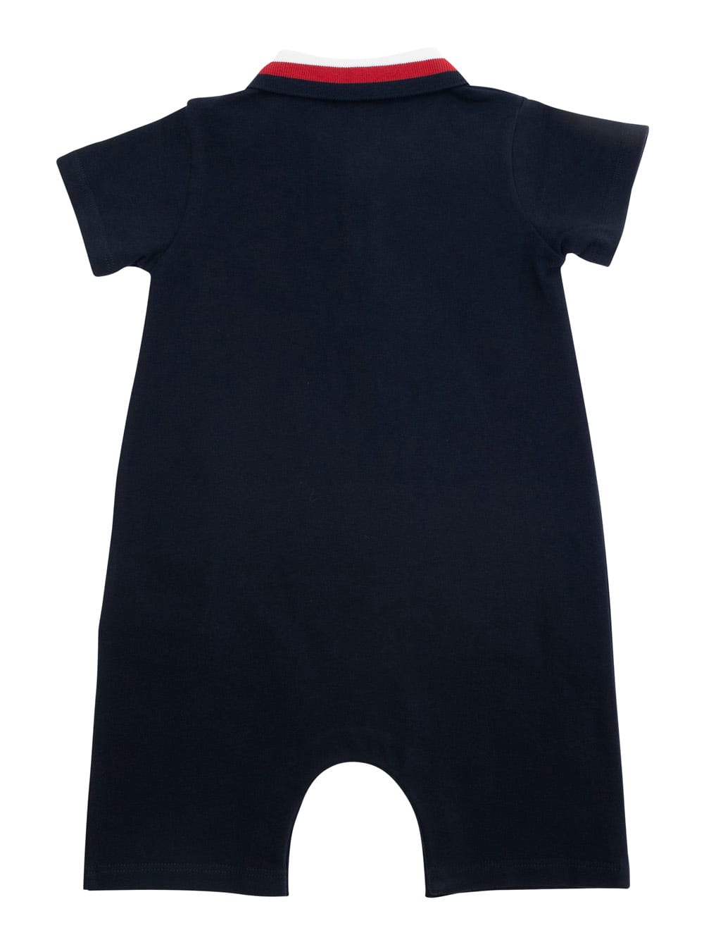 Moncler Dark Blue Romper With Contrasting Collar And Logo Patch On The Front In Cotton Baby In Blue