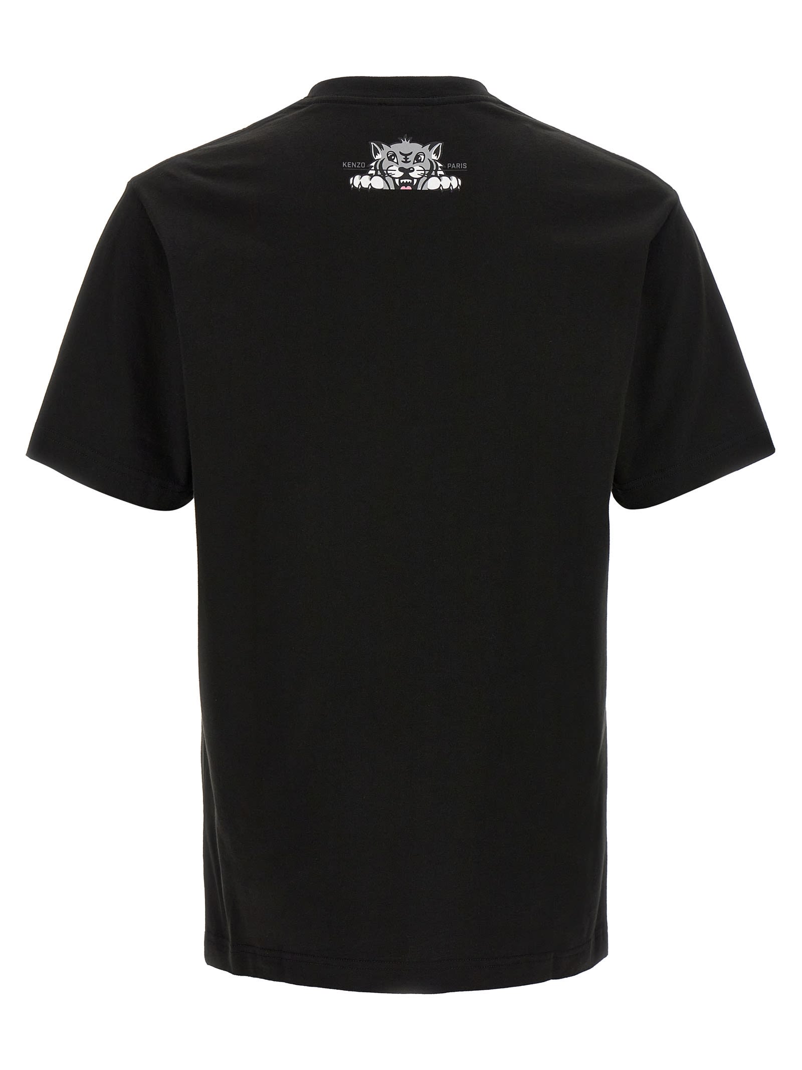 Kenzo Black T-shirt With Happy Tiger Print On The Front In Black
