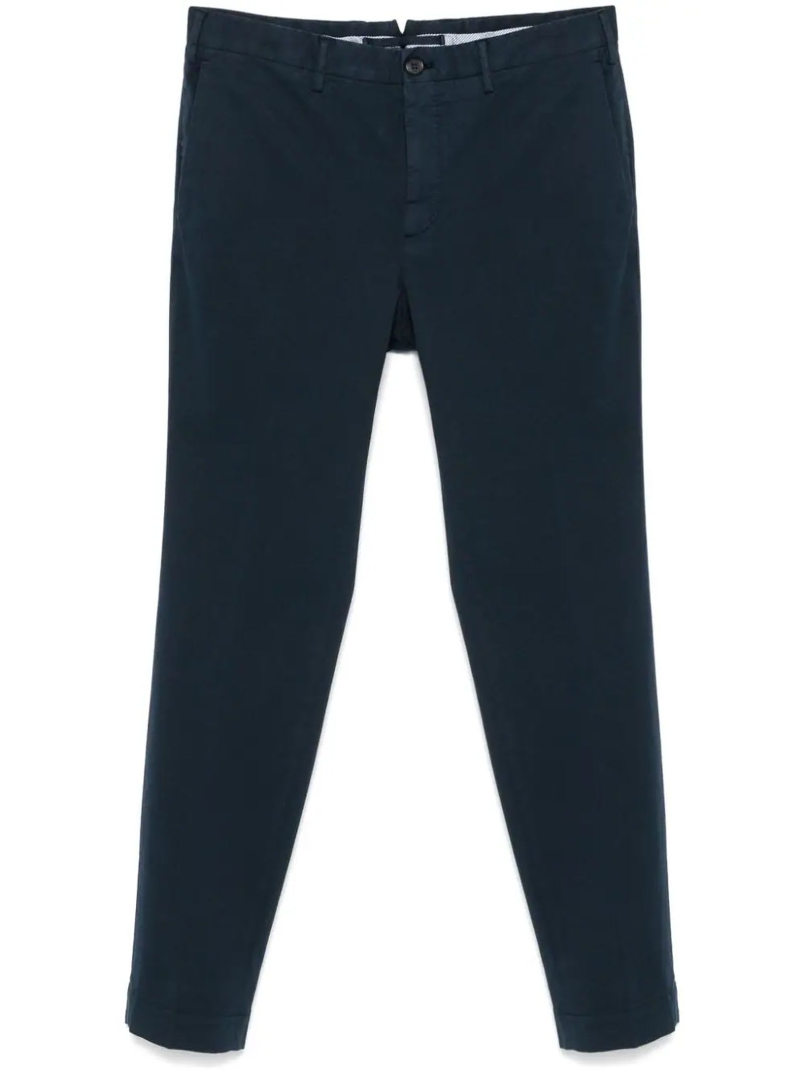 Shop Incotex Navy Blue Cotton Blend Trousers