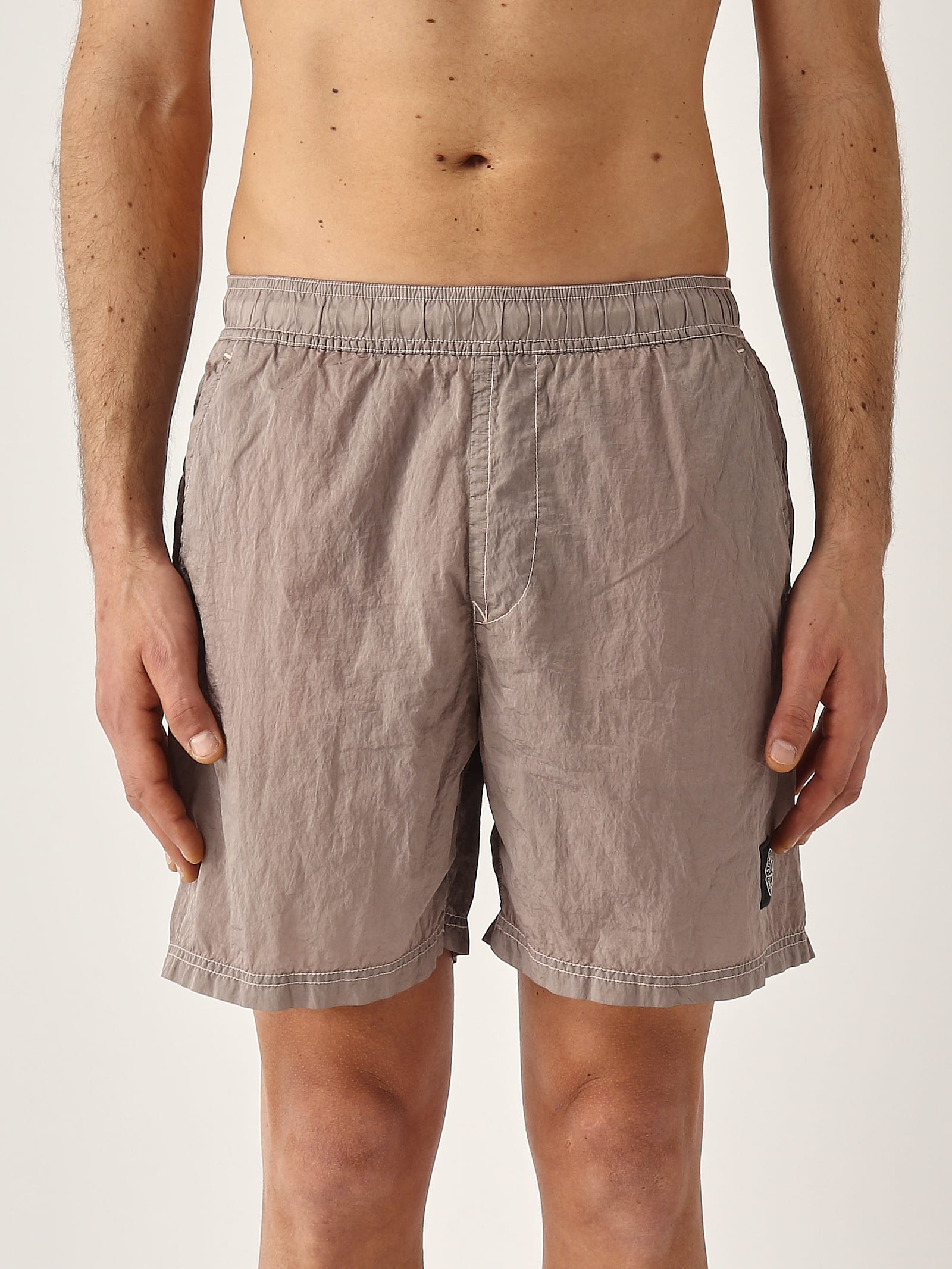Stone Island Costume Con Logo Compass Swim Shorts In Gray