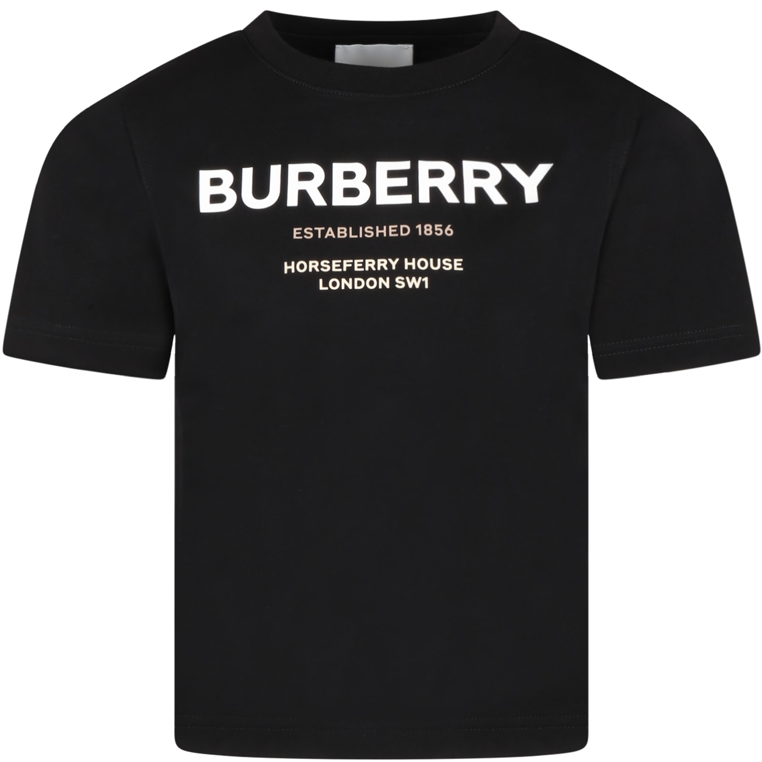 BURBERRY BLACK T-SHIRT FOR KIDS WITH WHITE LOGO