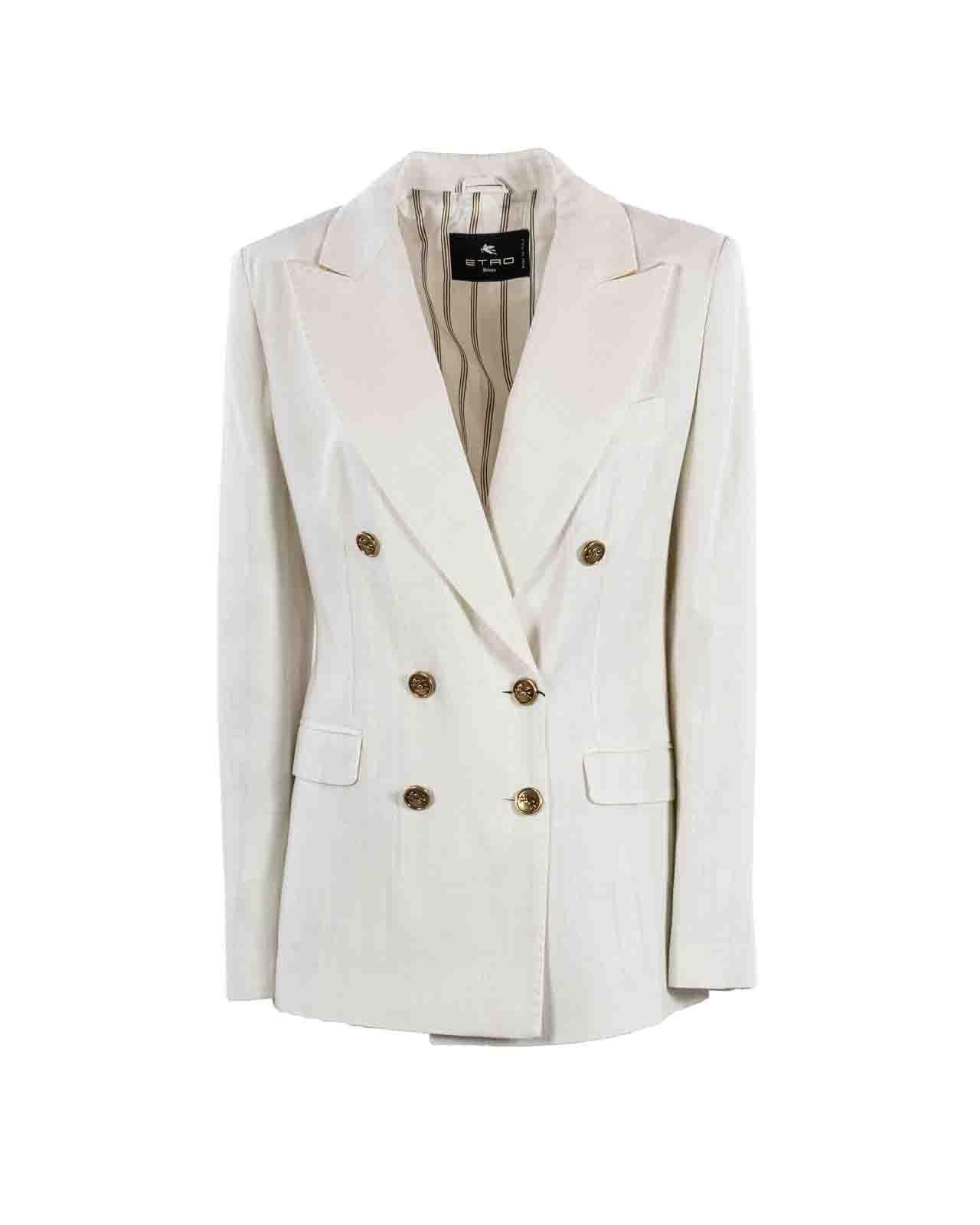 Shop Etro Slub-texture Double-breasted Tailored Blazer In White