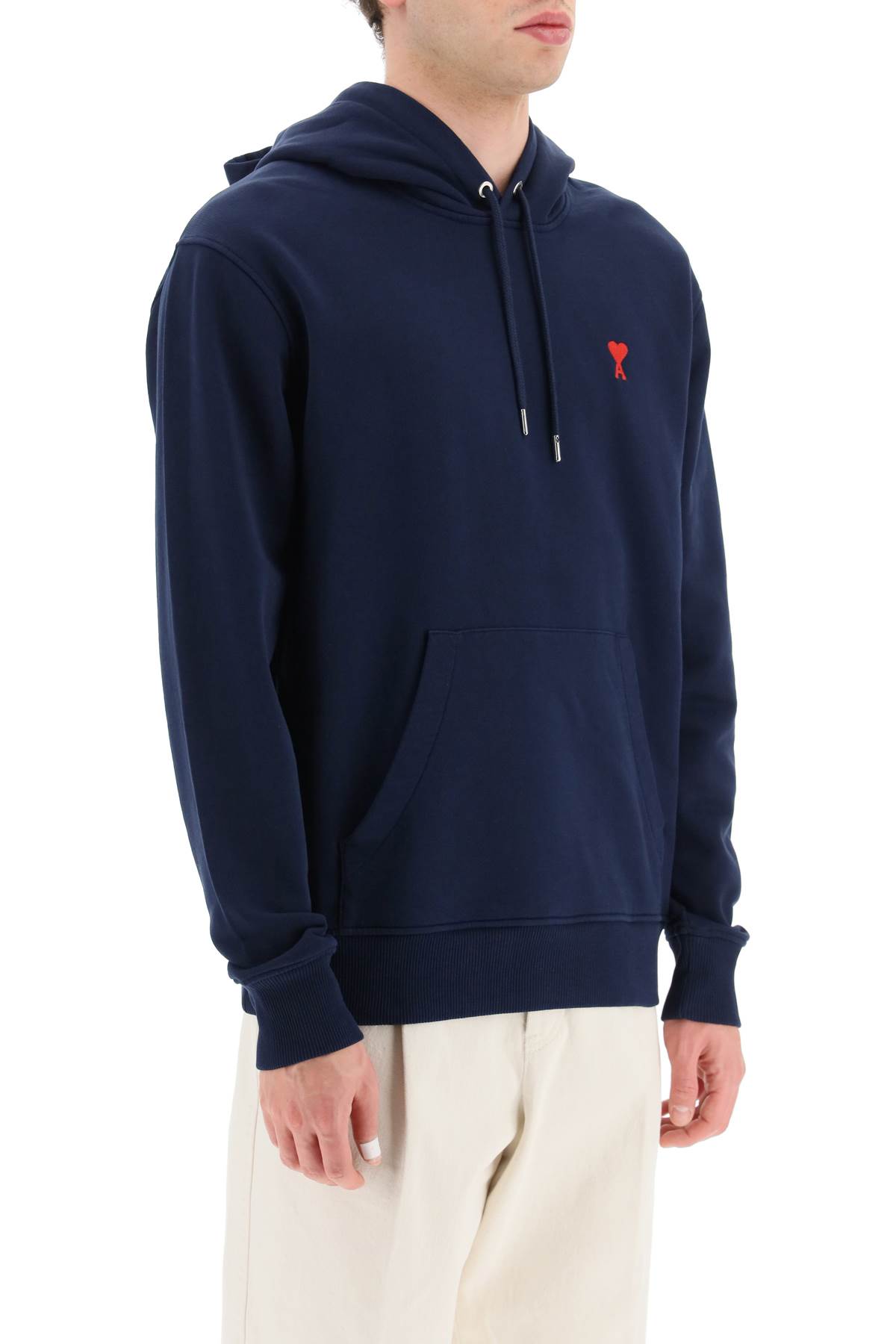 Shop Ami Alexandre Mattiussi Hoodie With Micro Embroidered Logo In Nautic Blue