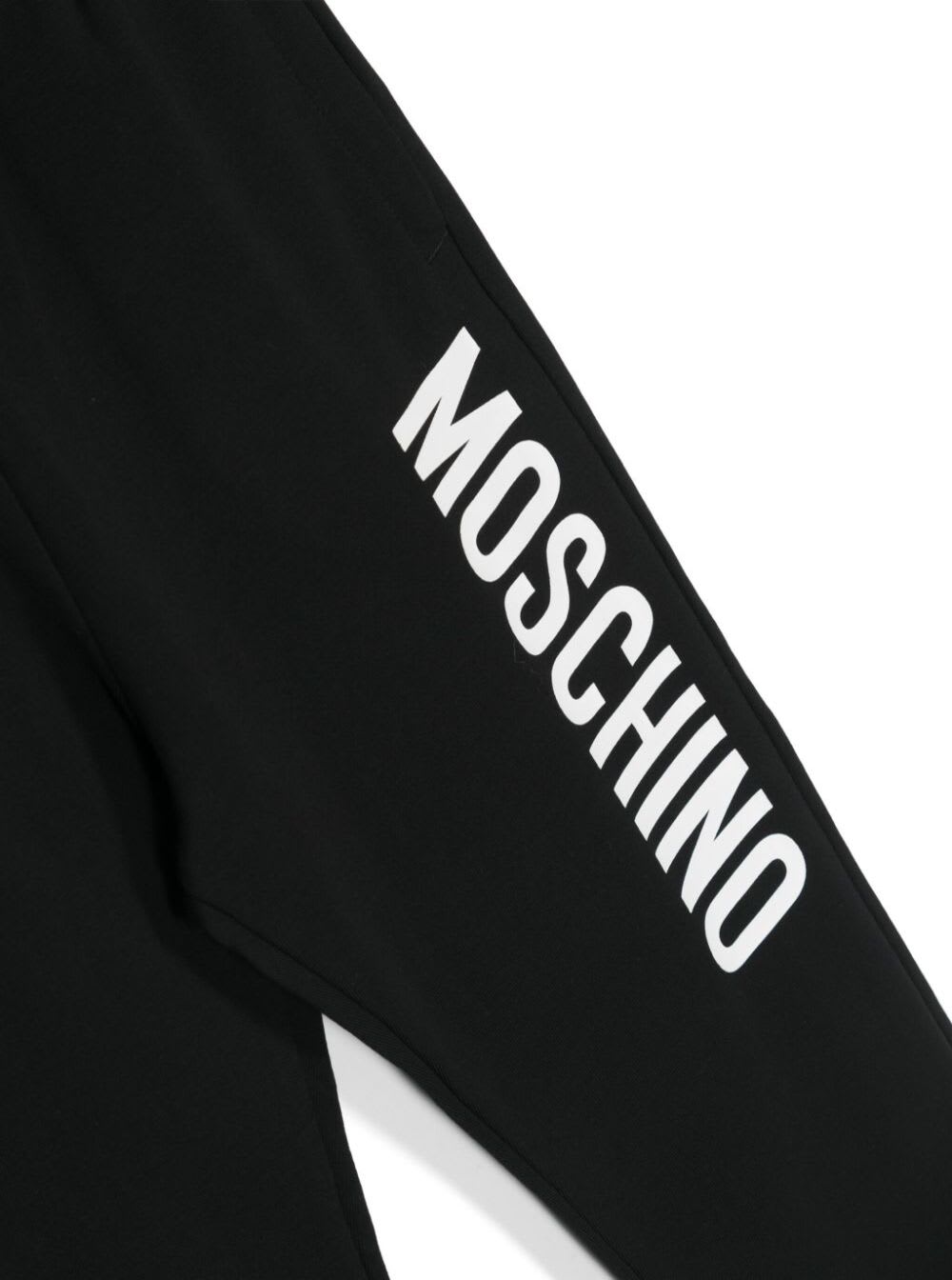 Shop Moschino Jogger Pants With Logo In Stretch Cotton Boy In Nero Black