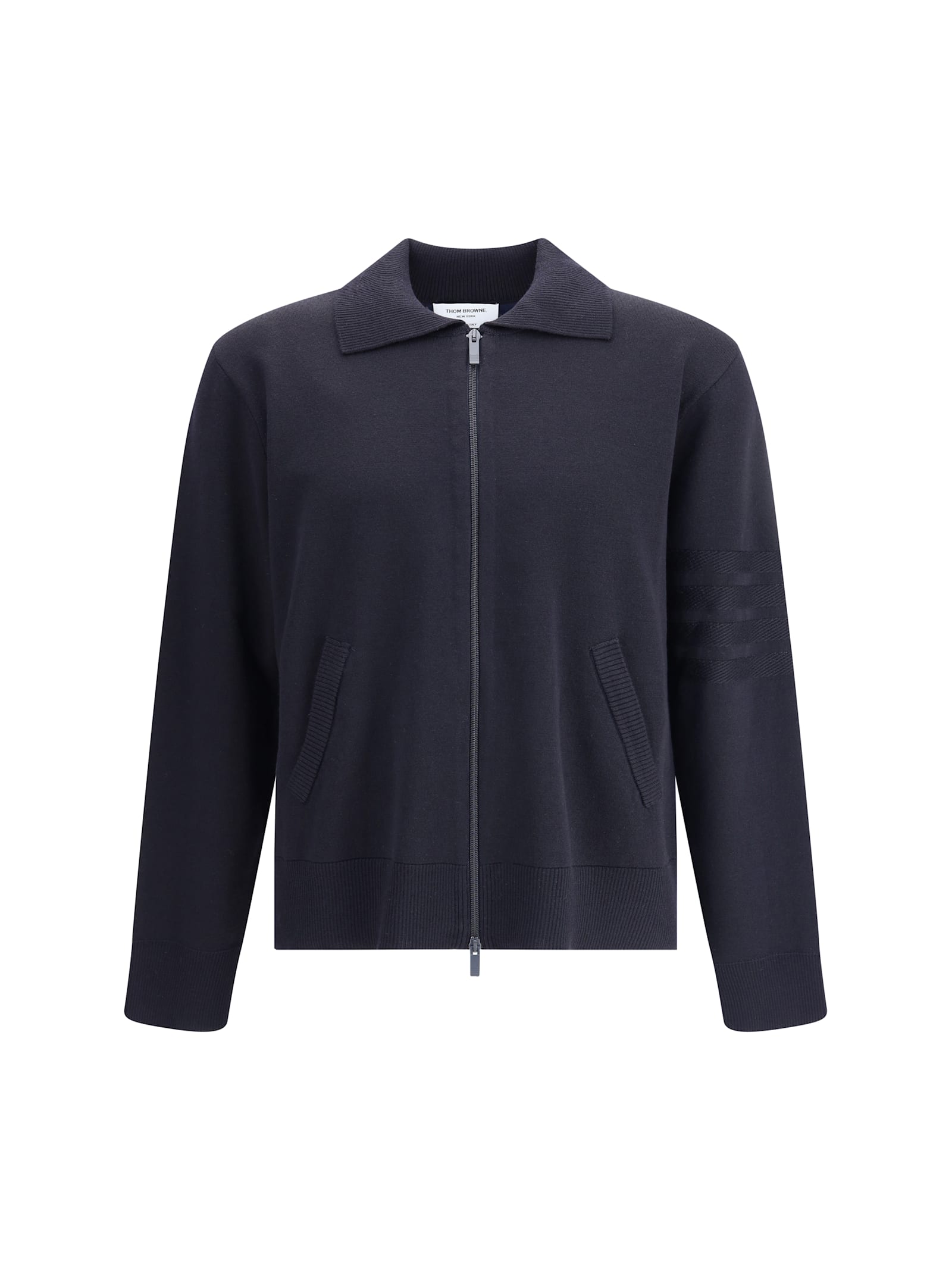 Thom Browne Double Face Full Zip Up Cardigan In Meri In Blue
