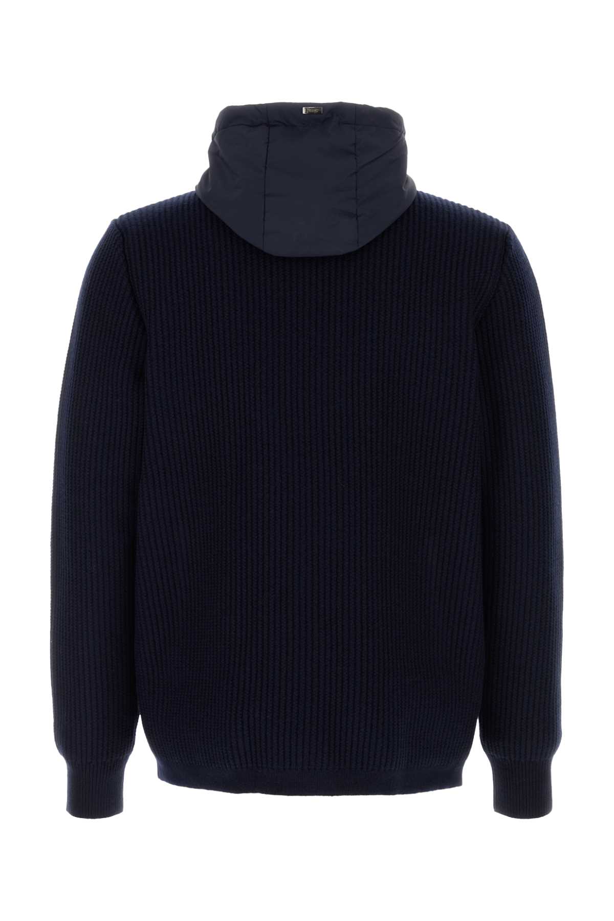Herno Layered Wool And Technical Cardigan In Blue