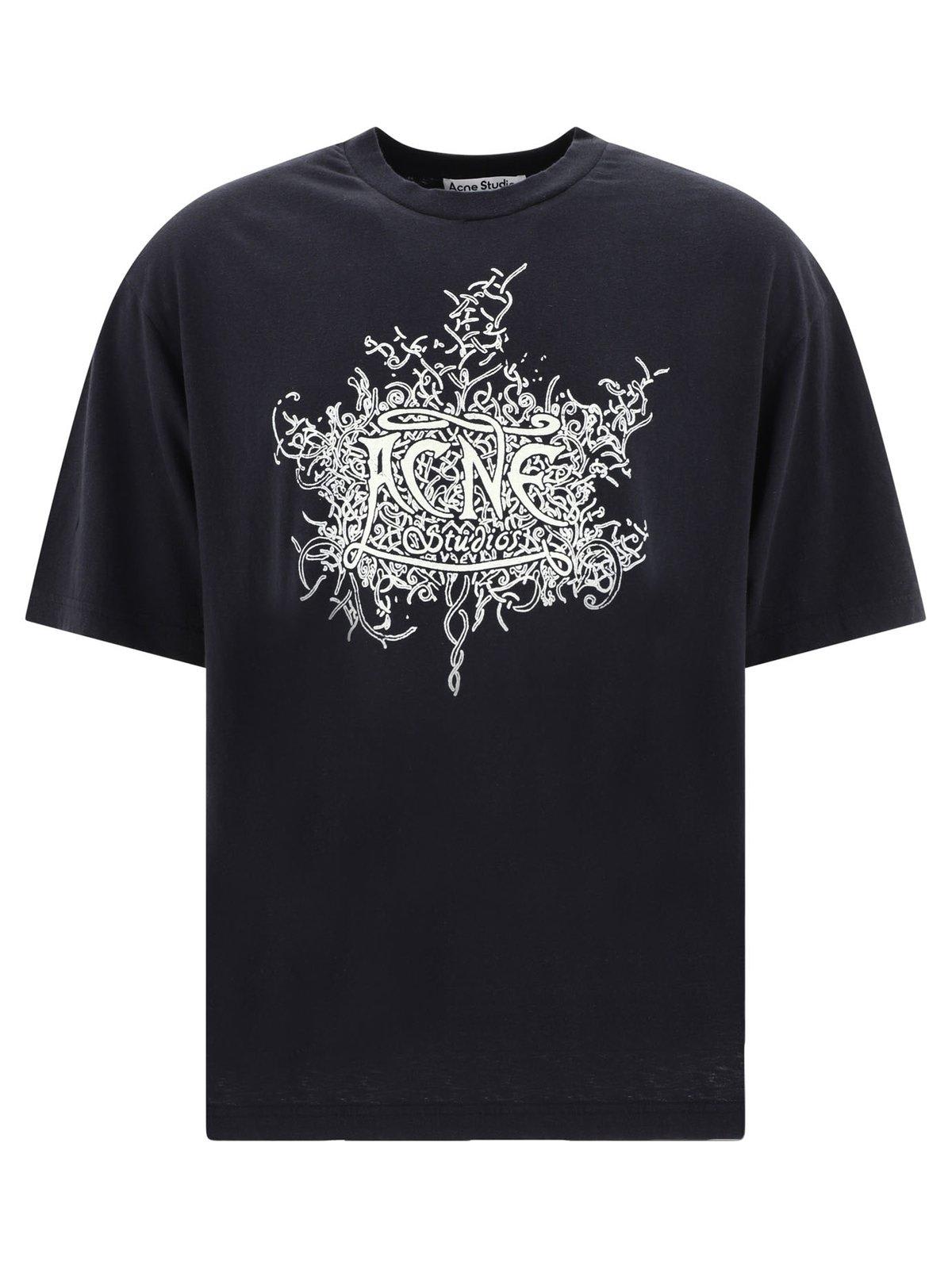 Acne Studios Logo Printed Crewneck T-shirt In Black