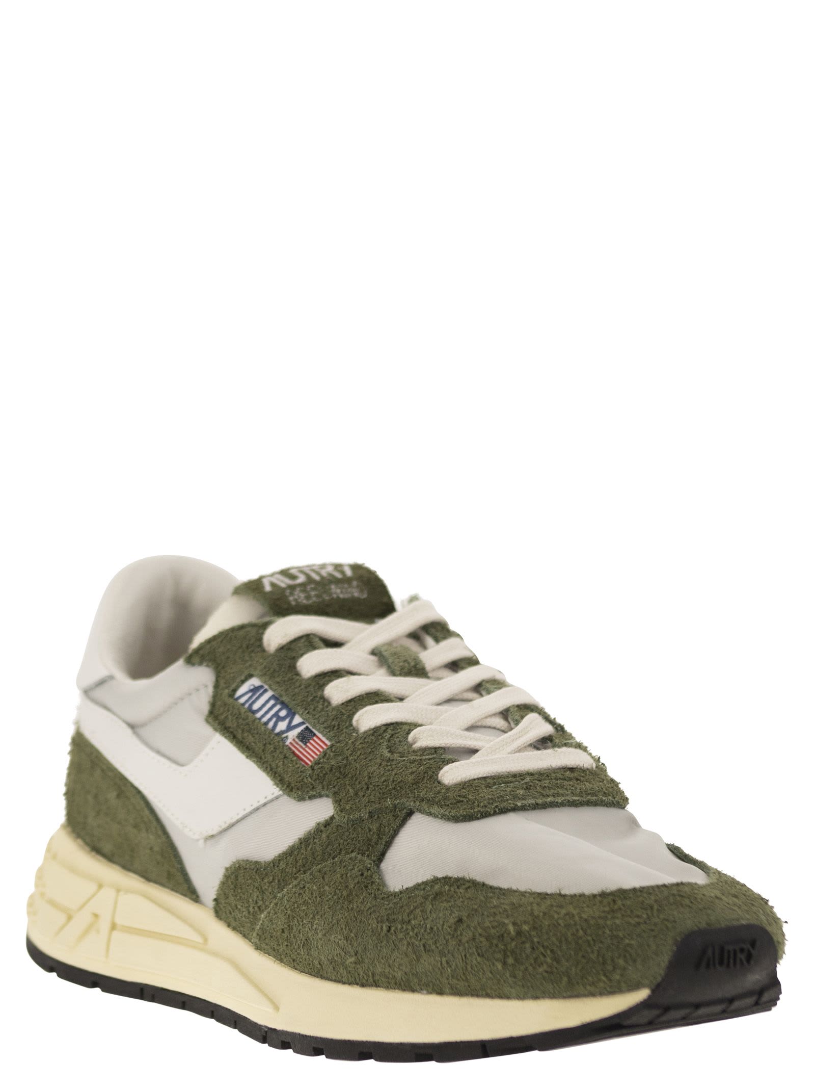 Shop Autry Reelwind - Suede And Technical Textile Trainer In Military Green