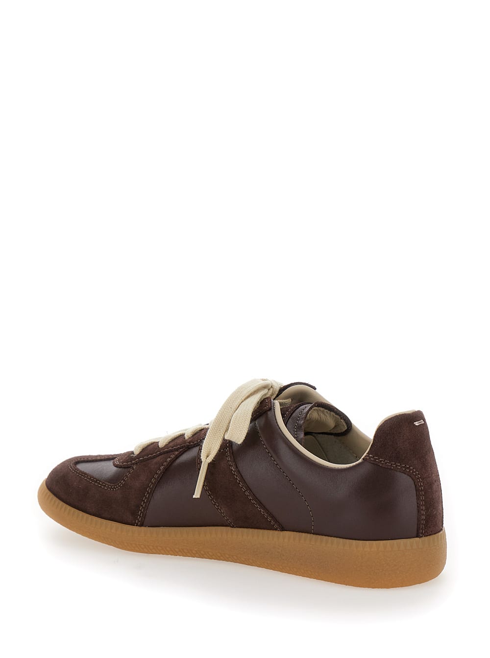 Shop Maison Margiela Replica Brown Low Top Sneakers In Suede And Leather Woman