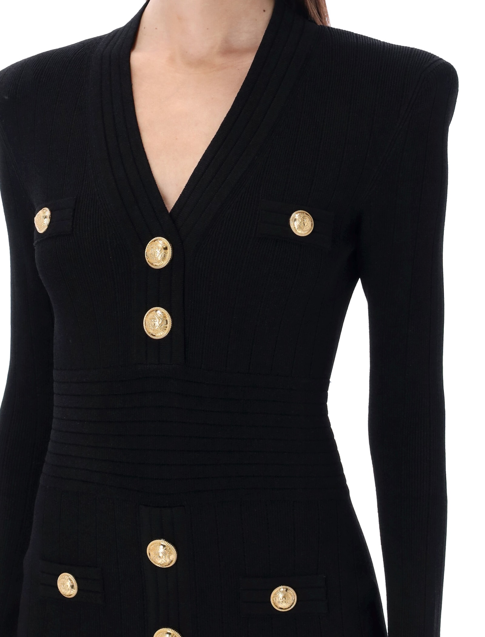 Shop Balmain Knitted Dress With Buttons In Black