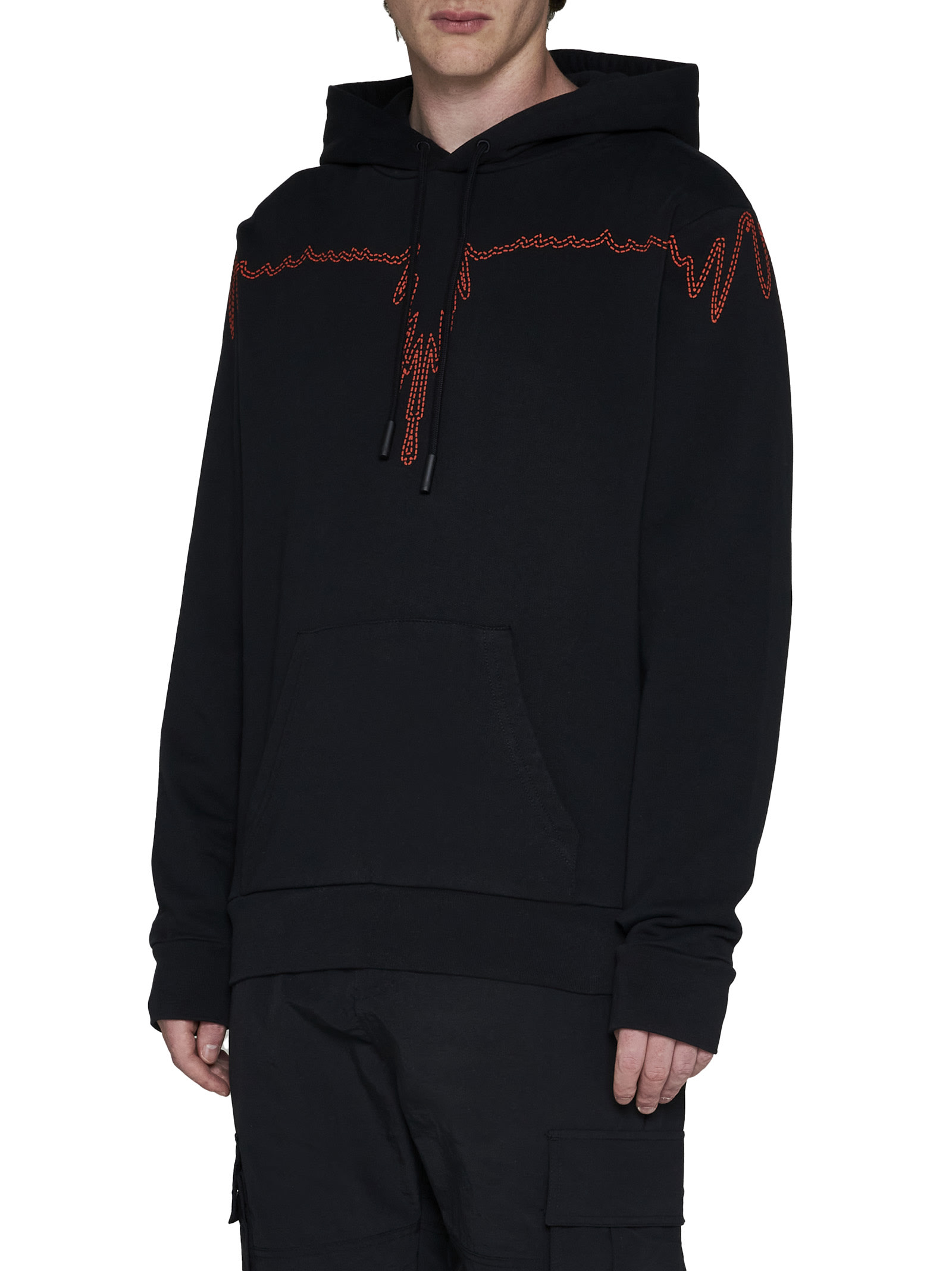 Marcelo Burlon County Of Milan Stitch Wings Cotton Hoodie In Black