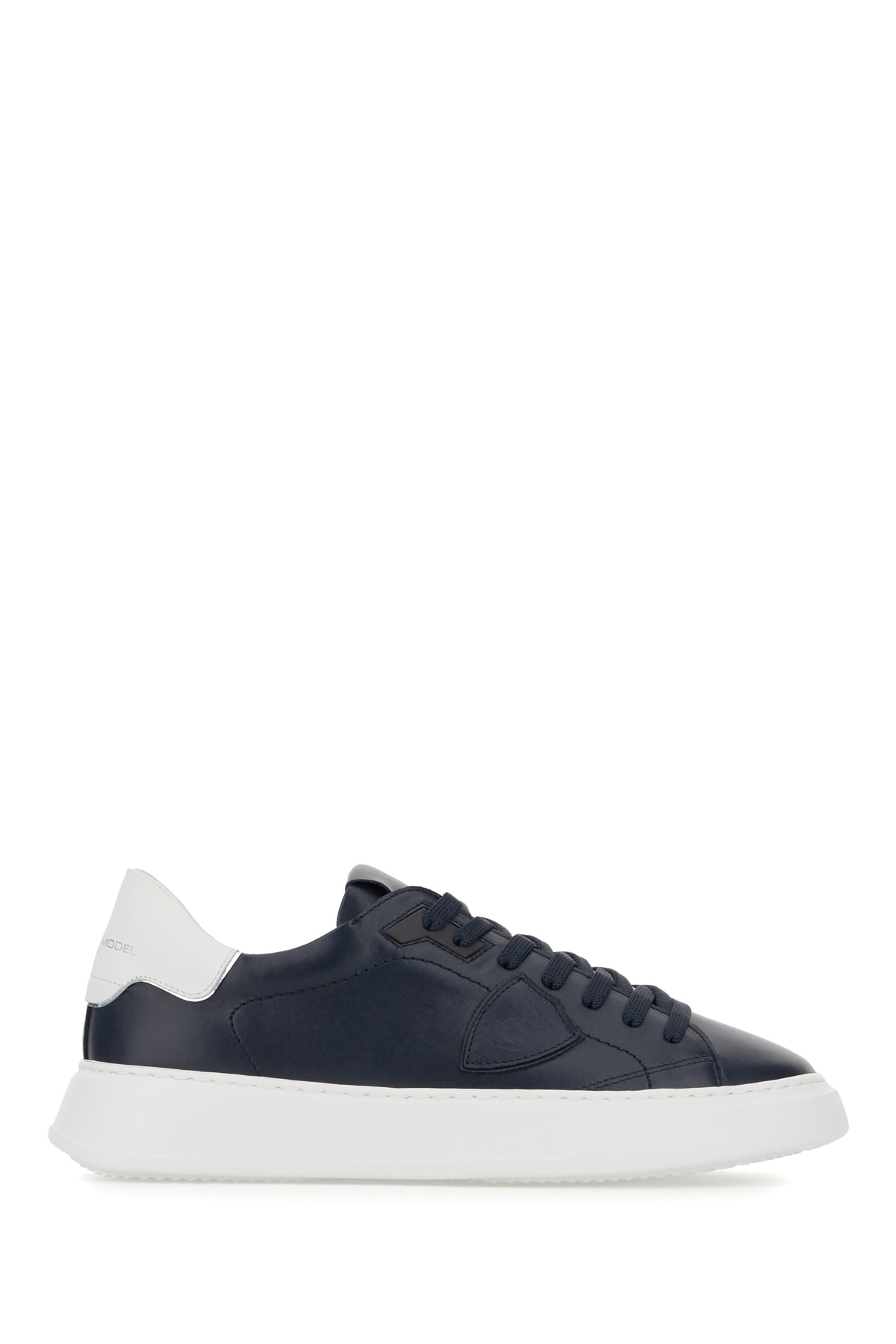 Philippe Model Navy Blue Leather Temple Low Sneakers In Black