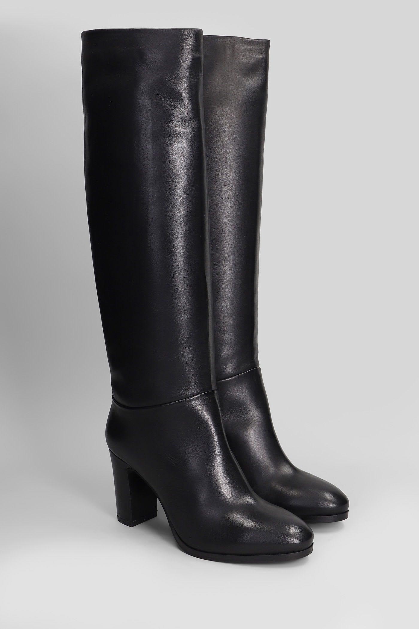 Julie Dee High Heels Boots In Black Leather In Multi