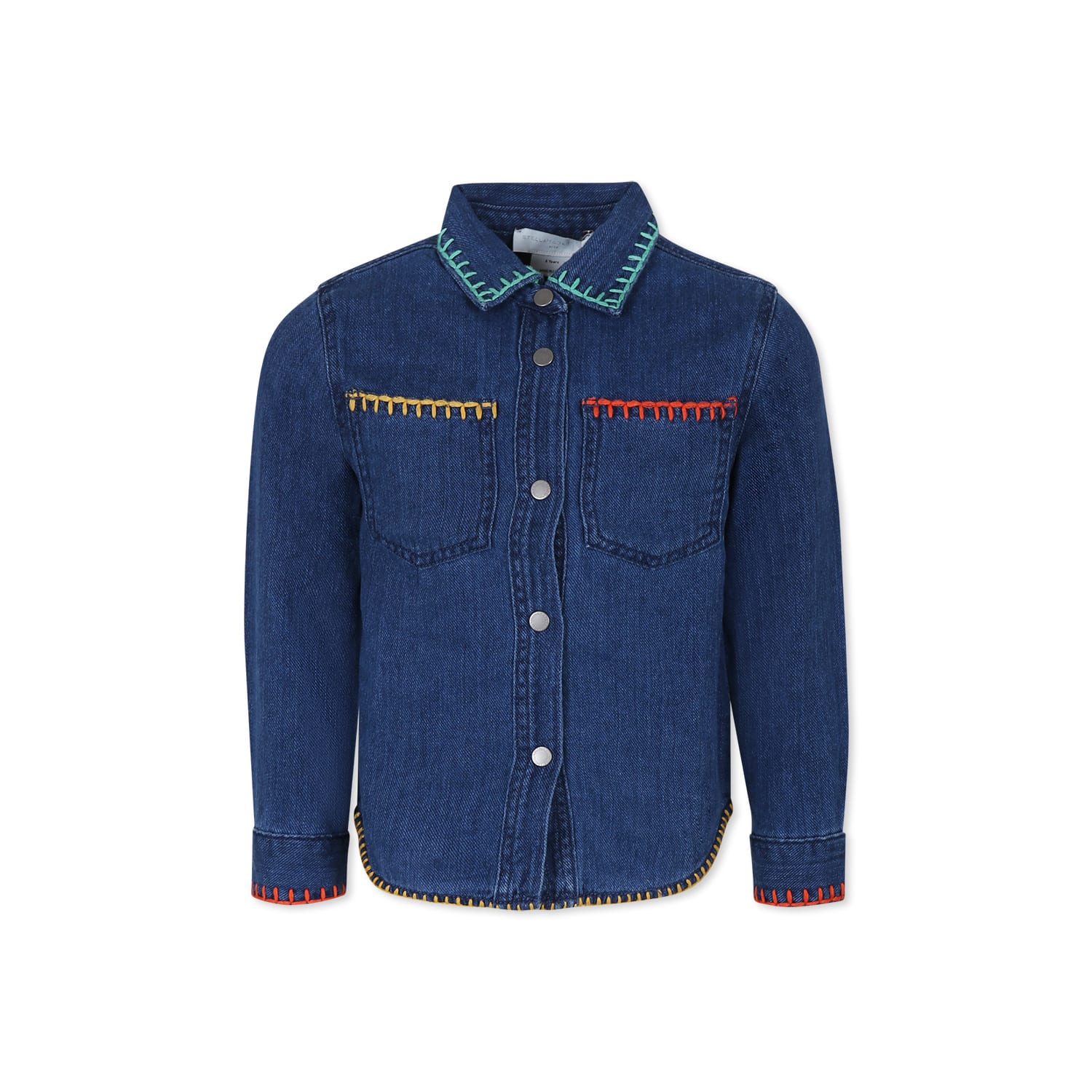 Stella Mccartney Kids' Blue Shirt For Girl With Flower In Denim