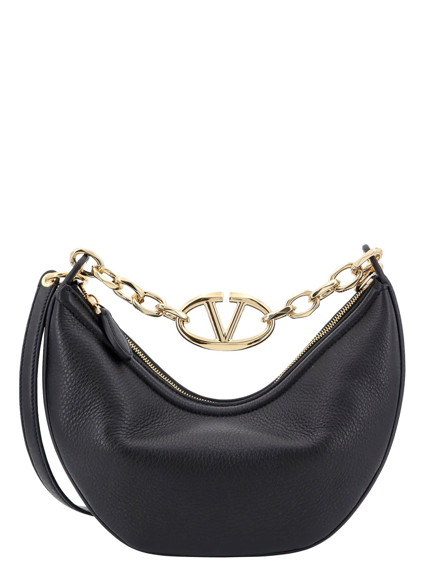 Shop Valentino Vlogo Moon Bag Handbag In Black