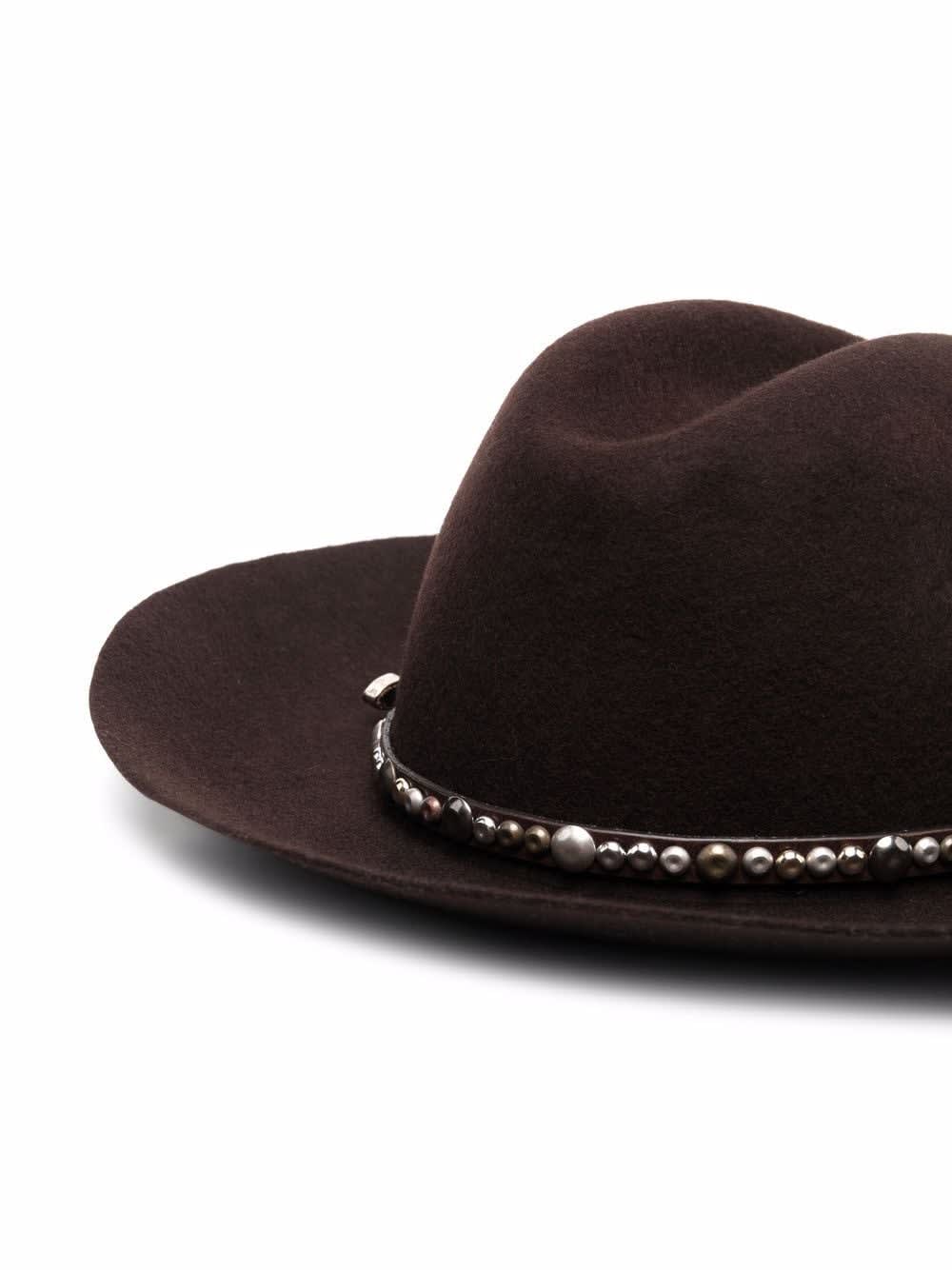 Shop Golden Goose Golden Fedora Hat Felt With Studded Leather Belt In Chicory Coffee