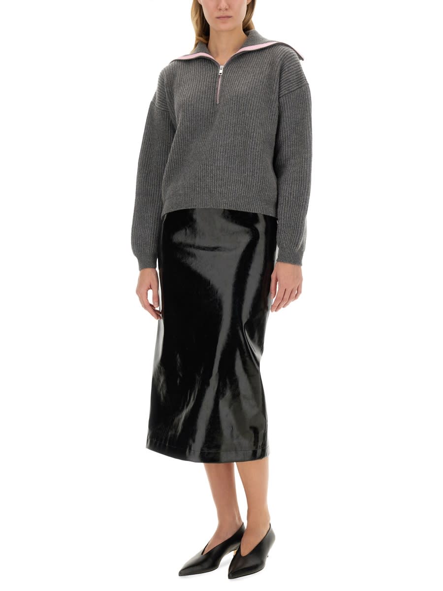 Shop Msgm Patent Leather Midi Skirt In Black
