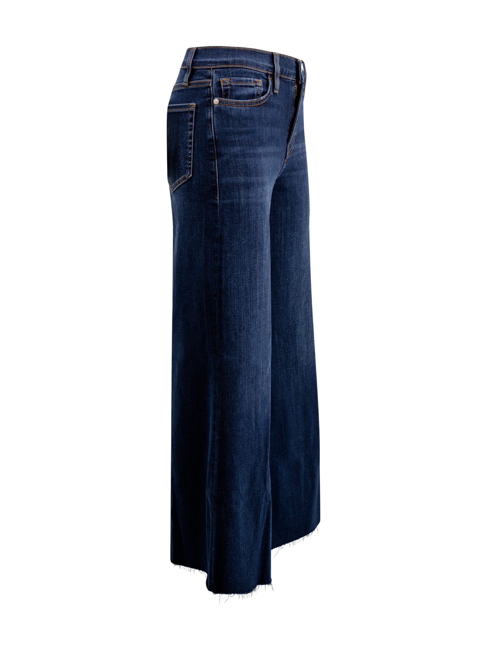 Shop Frame Cropped Wide-leg Frayed Jeans In Denim