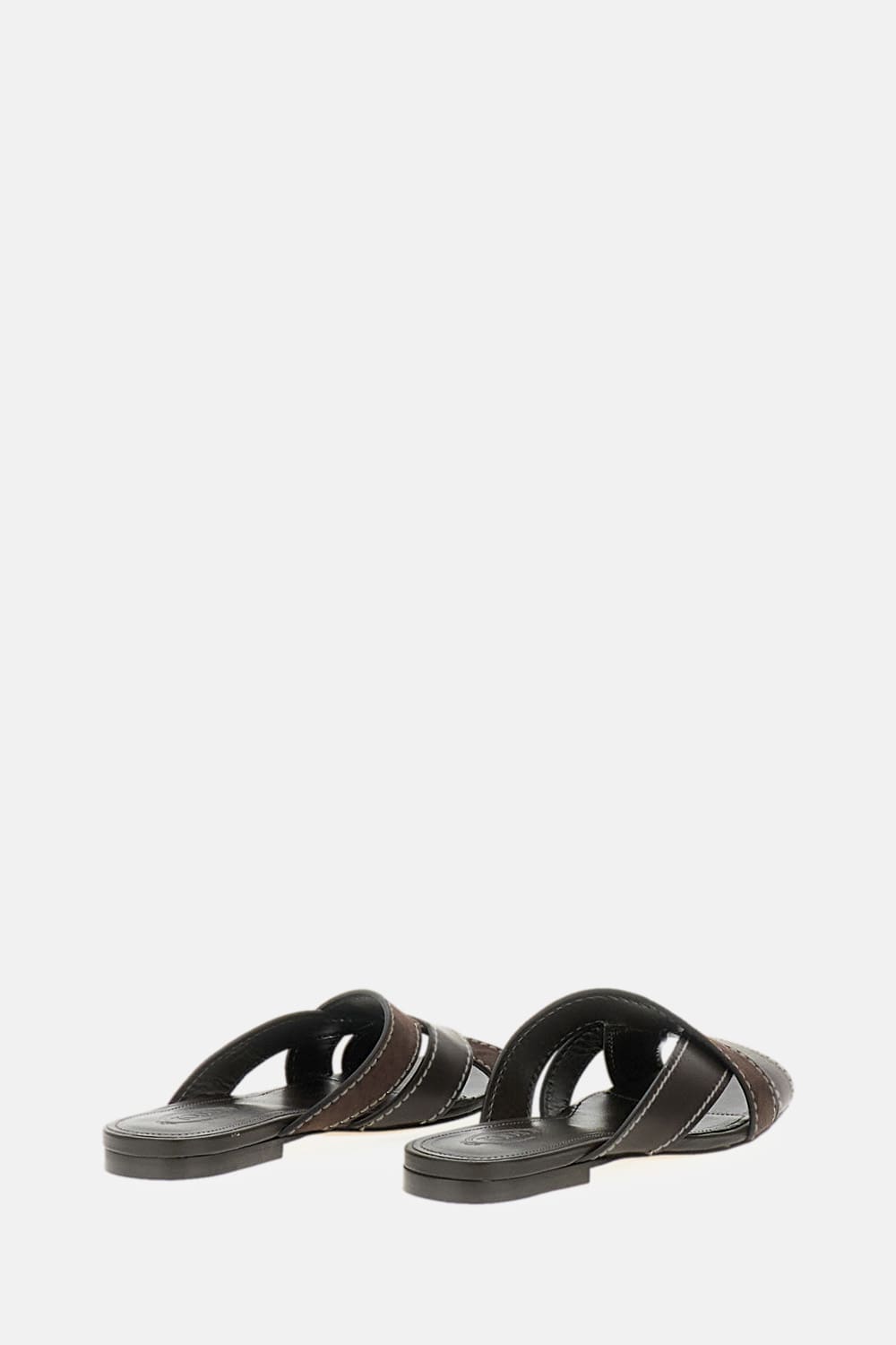 Tod's Flat Leather Sandals With Crossed Straps Shoes In Brown
