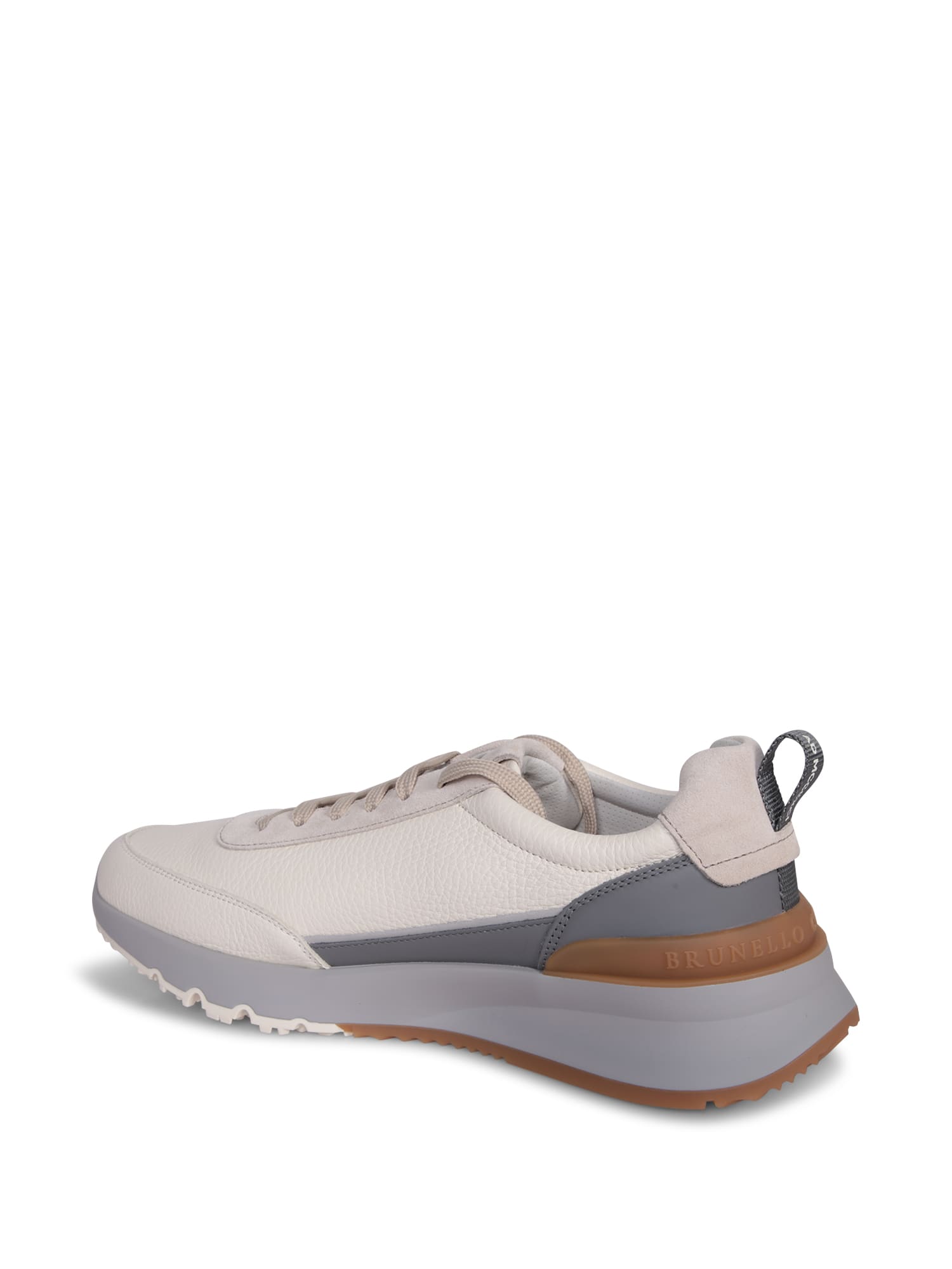 Shop Brunello Cucinelli Low Sneakers In White And Grey Leather