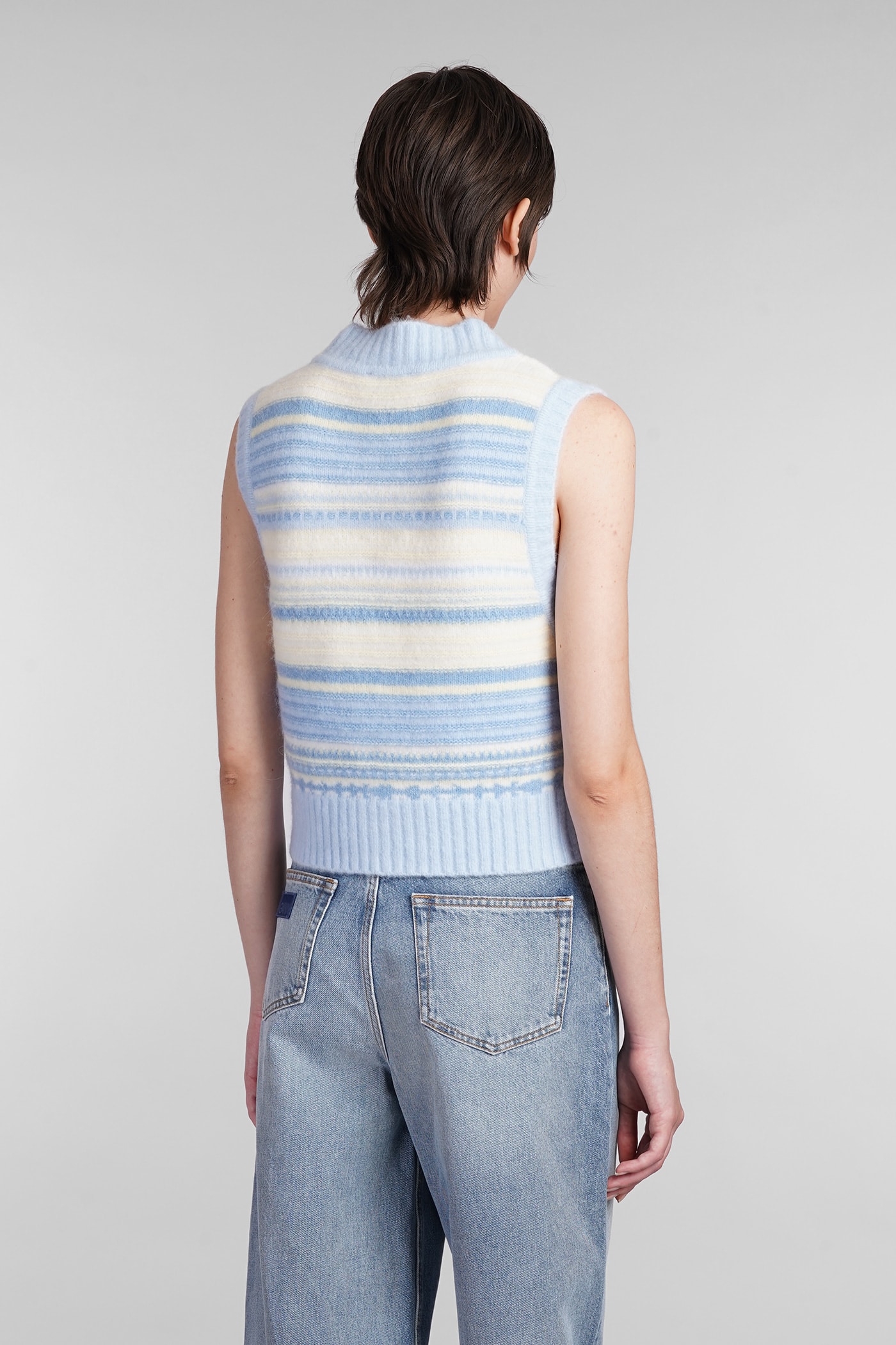 Shop Ganni Vest In Cyan Wool