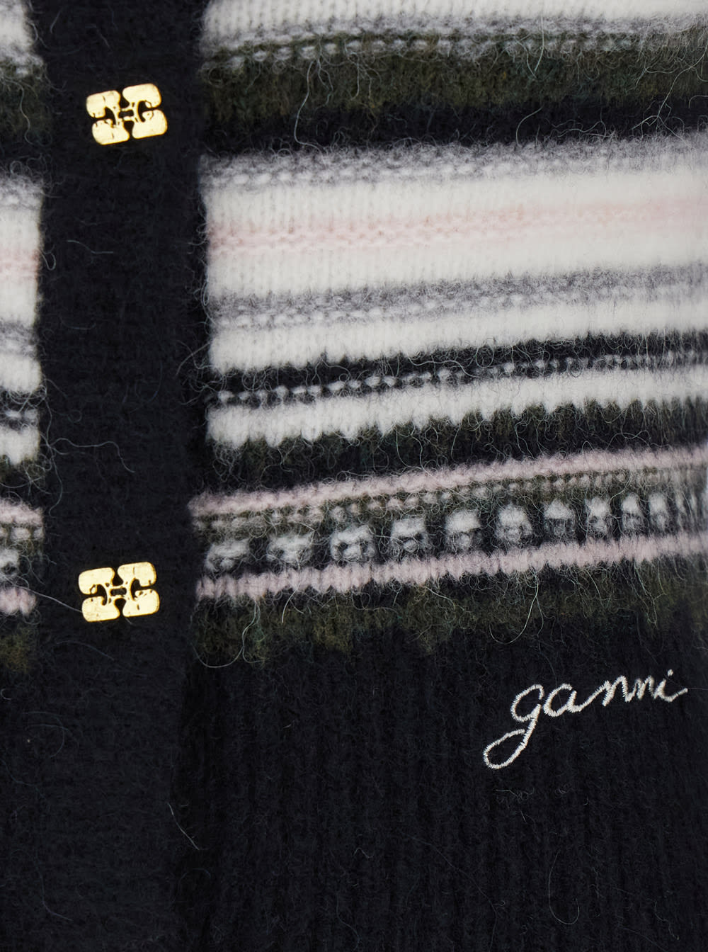 Shop Ganni Soft Wool Stripe Cardigan In Black