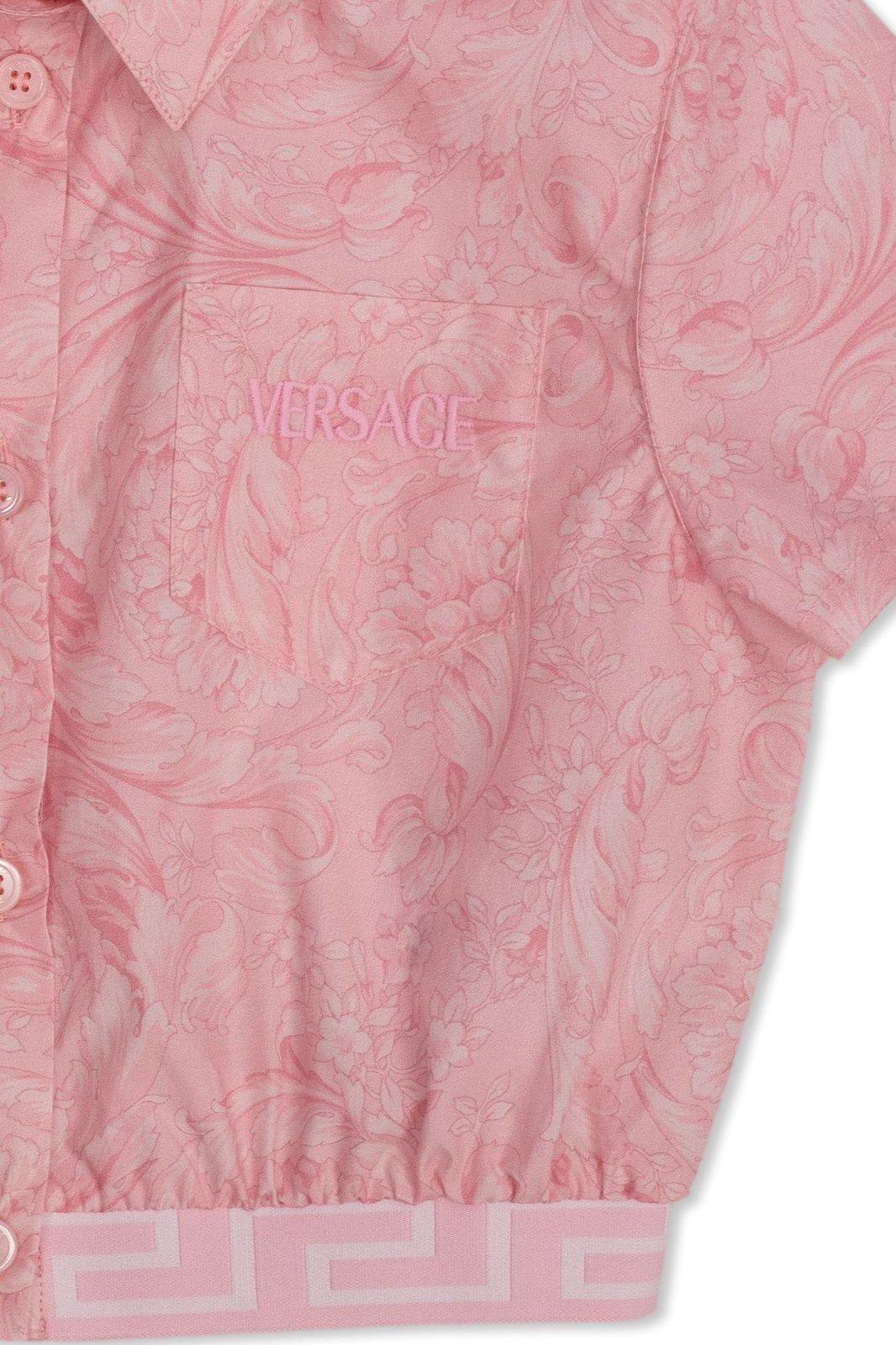 Shop Versace Barocco Short-sleeved Cropped Shirt In Rosa