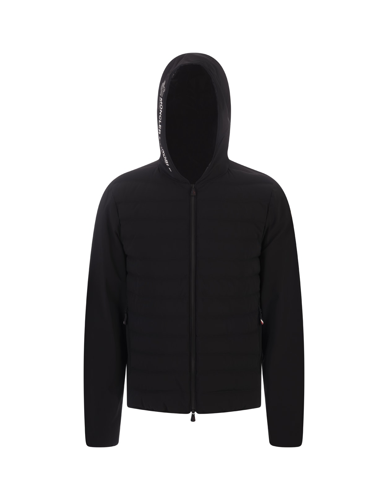 Shop Moncler Black Padded Hoodie With Zip And Logoed Print