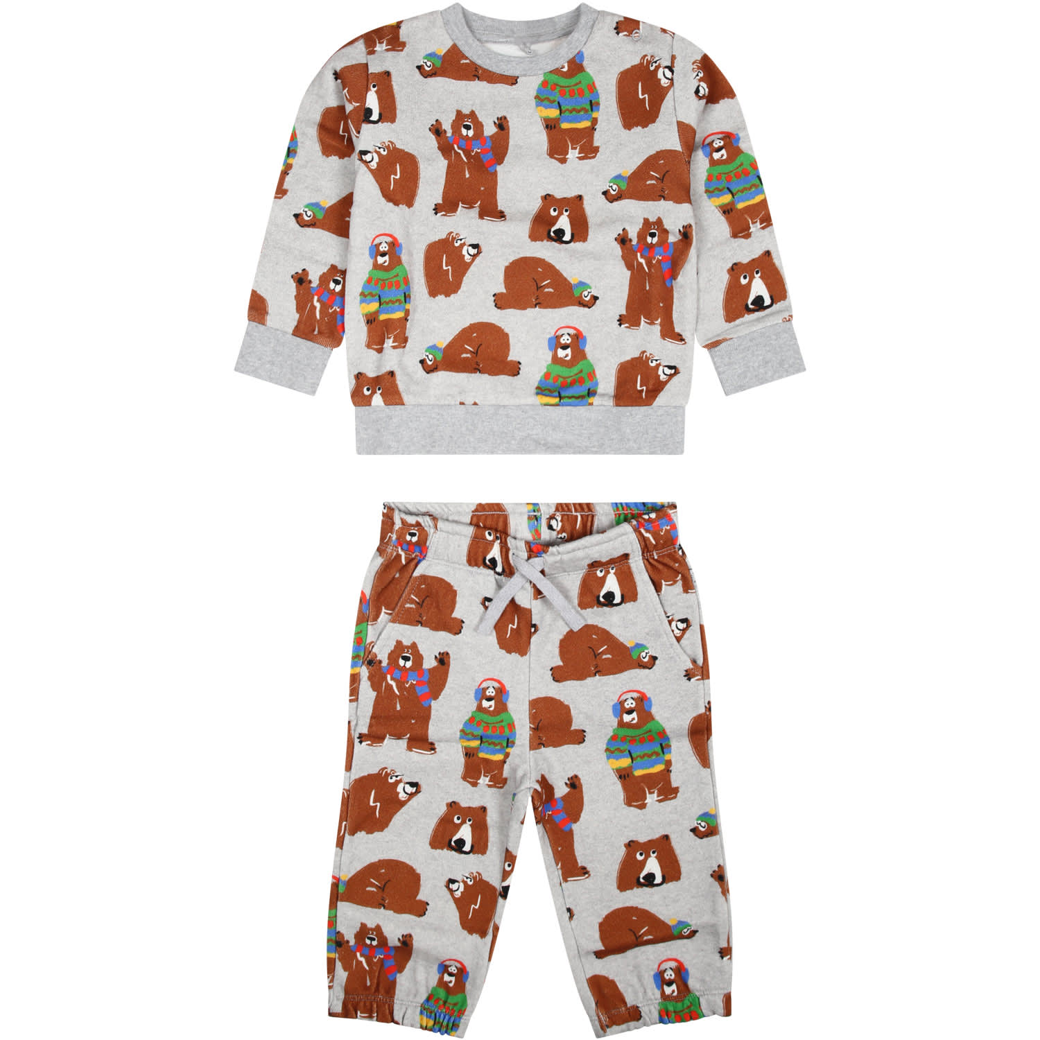 Stella Mccartney Gray Set For Baby Boy With All-over Bears In Grey