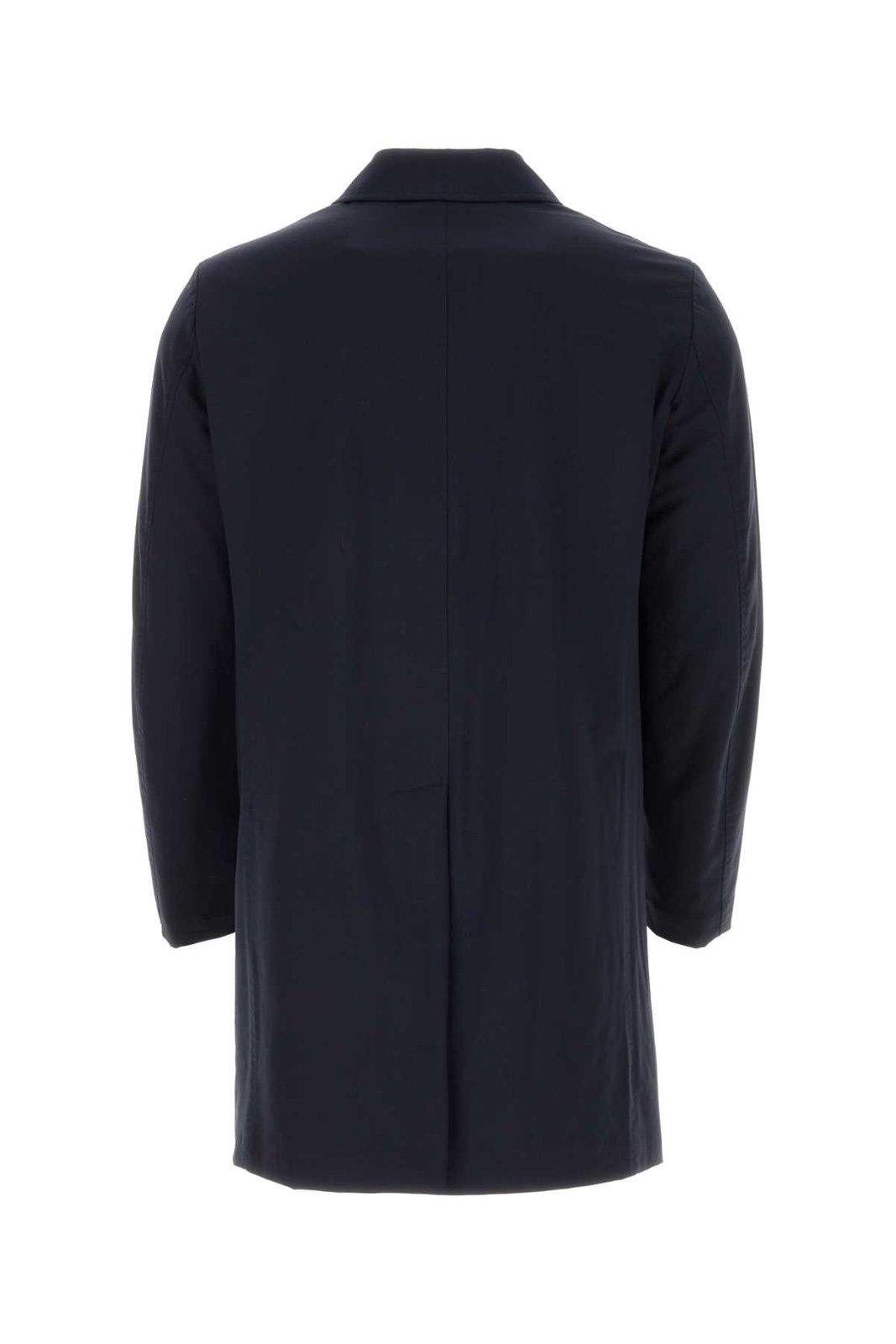 Shop Aspesi Pointed-collared Single-breasted Coat In Navy
