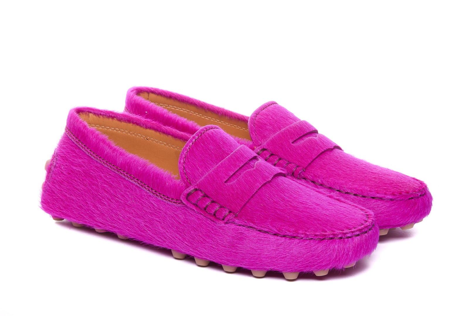 Shop Tod's Pony Skin Effect Bubble Gommini Loafers In Fuchsia