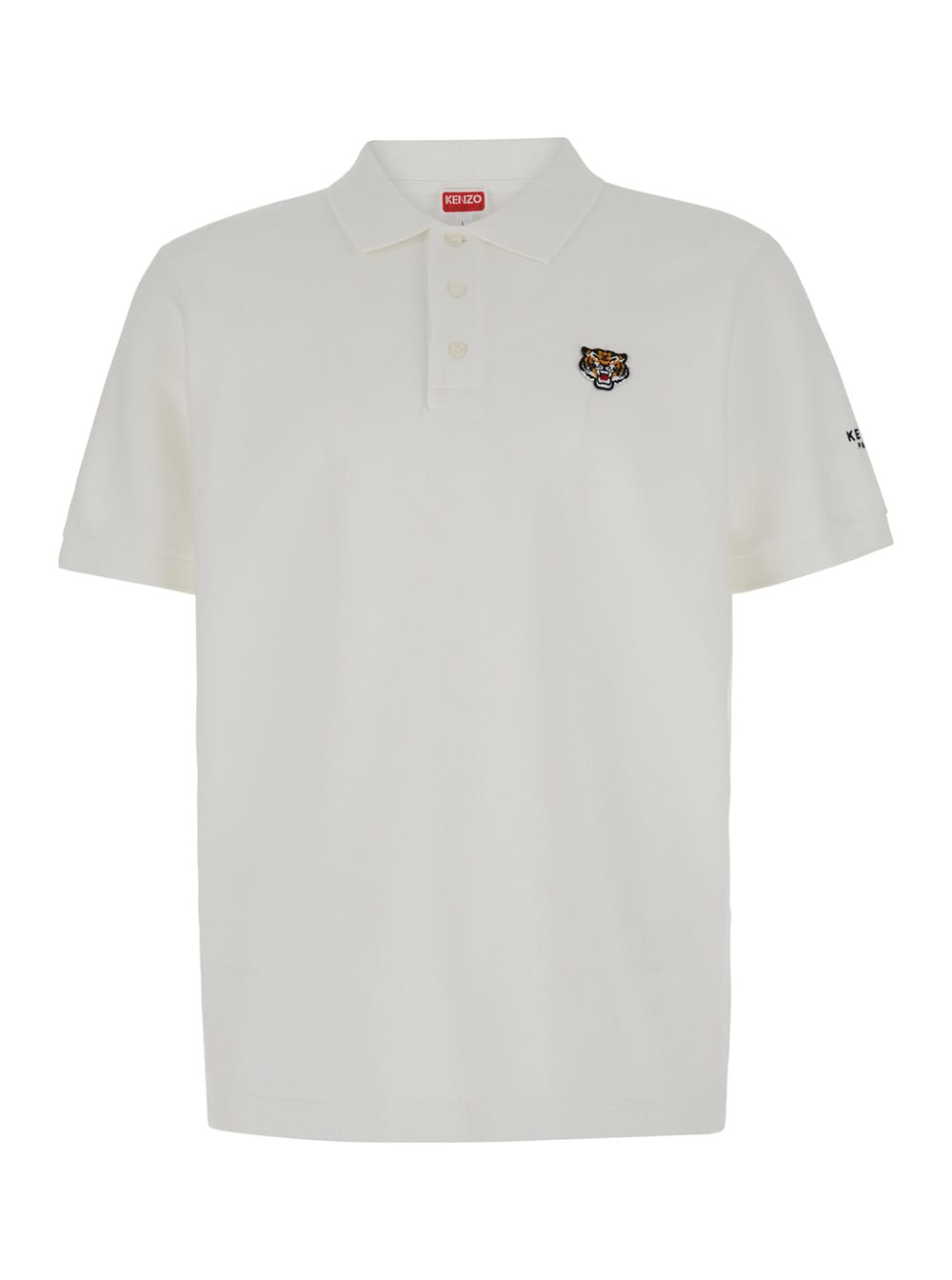 White Polo Shirt With Tiger Patch In Cotton Man