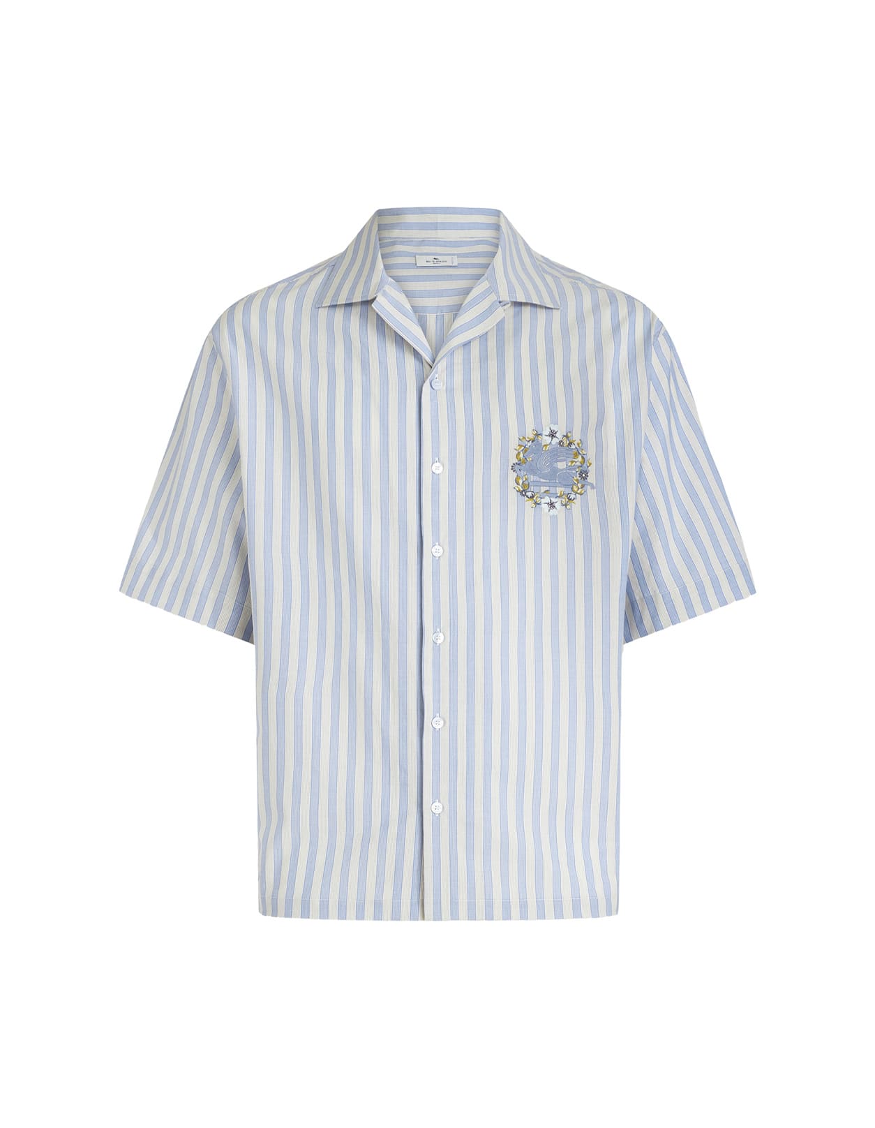 Shop Etro Light Blue And White Striped Bowling Shirt