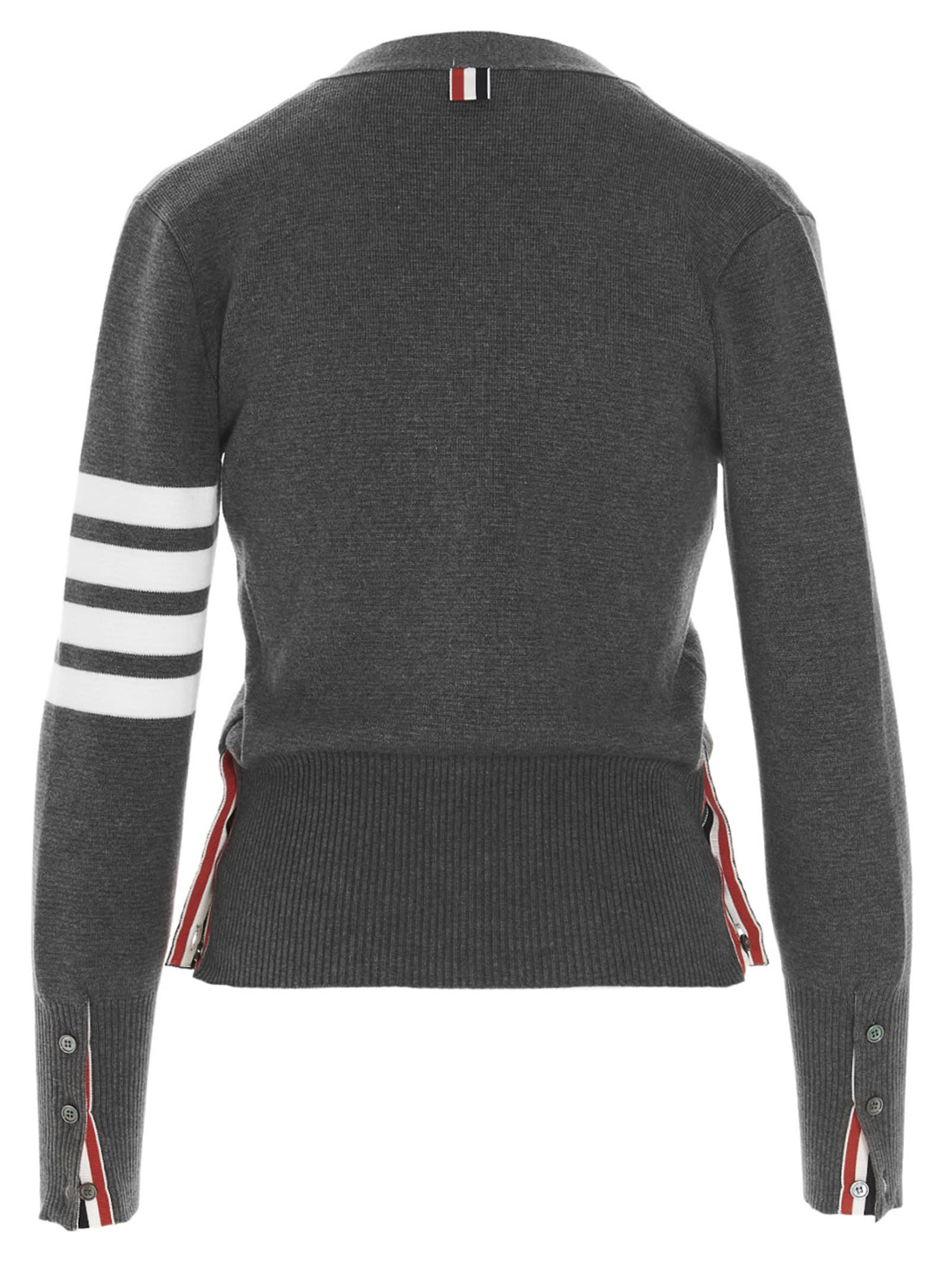 Thom Browne V-neck Grey Virgin Wool Cardigan In Med Grey