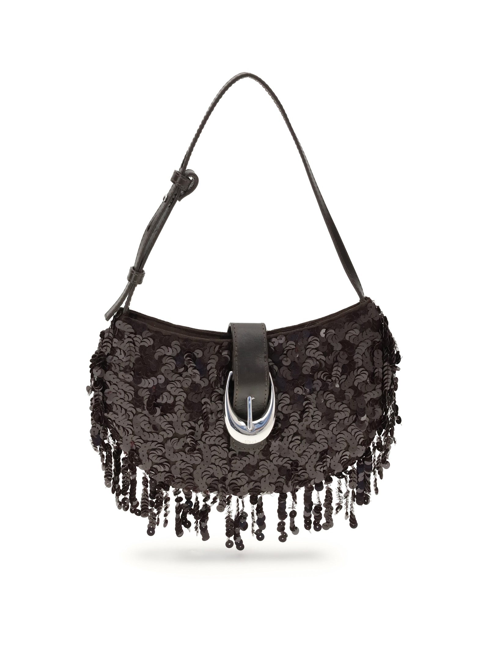Staud Chic Sequin Shoulder Bag With Adjustable Strap In Brown