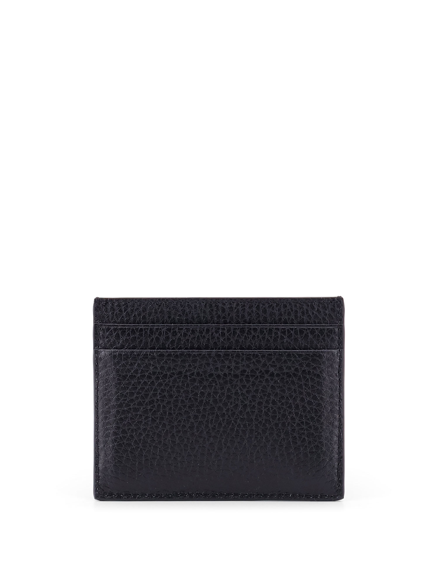 Valentino Garavani Leather Card Holder With Textured Finish And Studded Design In Black
