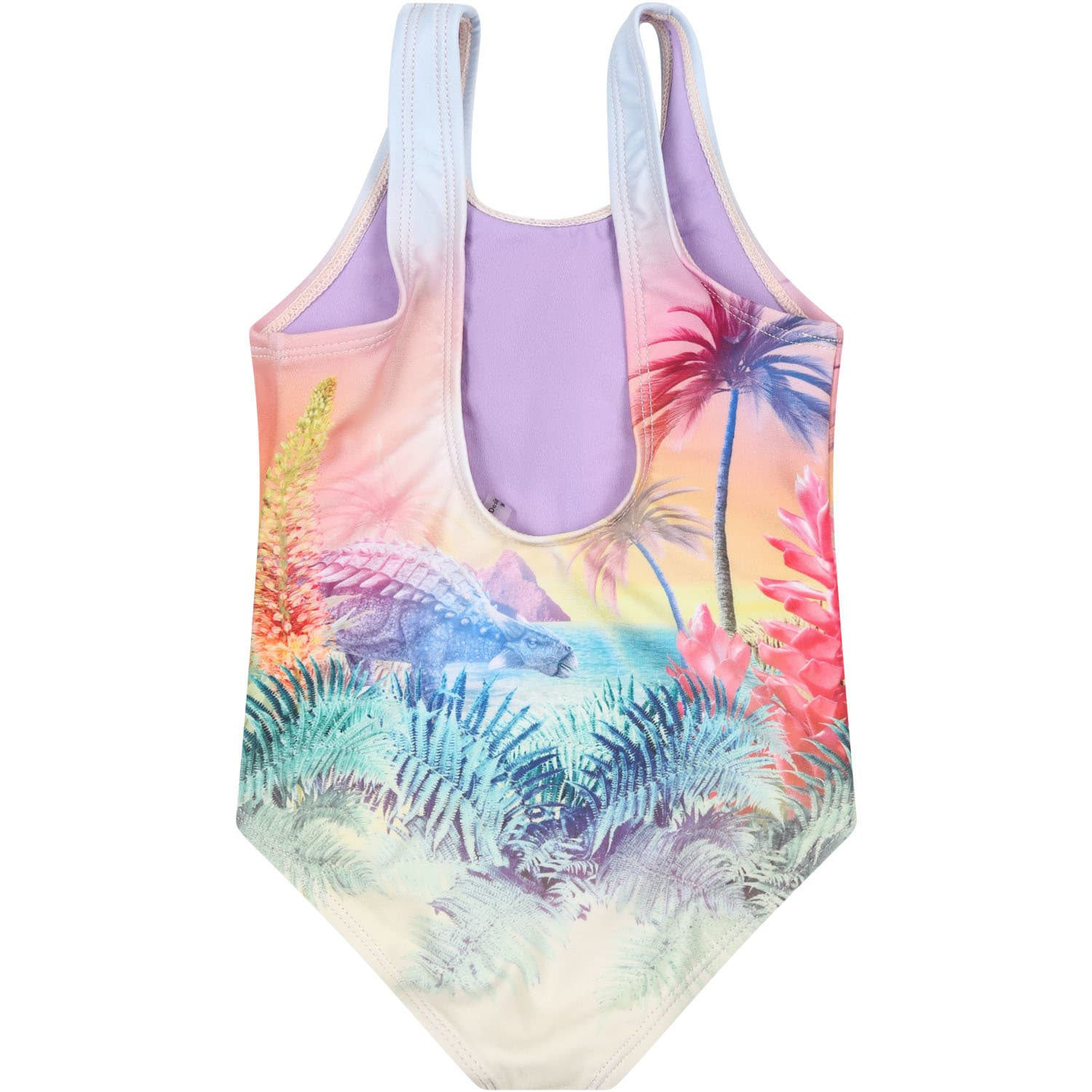 Shop Molo Purple One-piece Swimsuit For Bebe Girl With Dinosaur Print In Multicolor