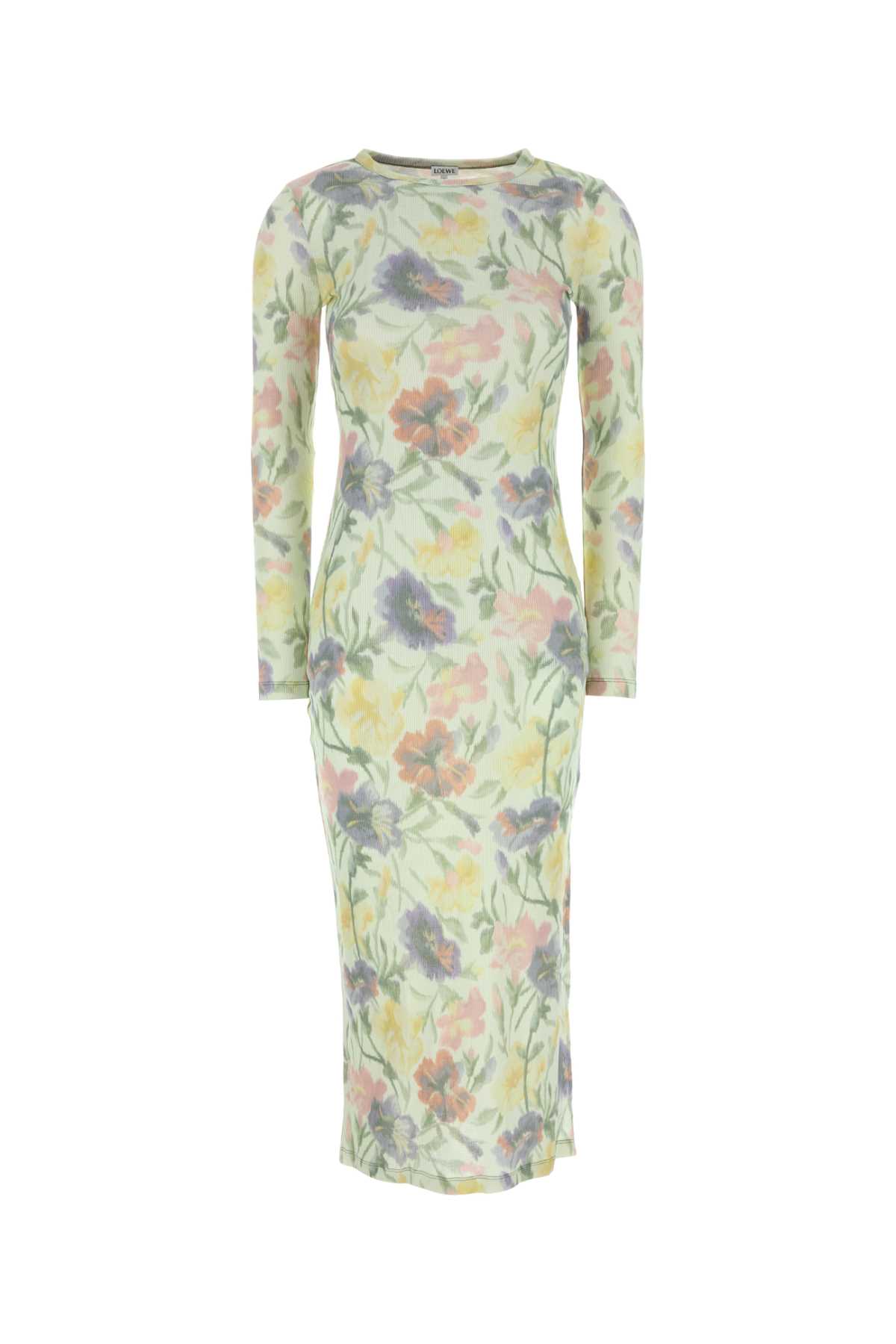 Loewe Floral-print Ribbed Silk And Cotton-blend Midi Dress In Multicolor