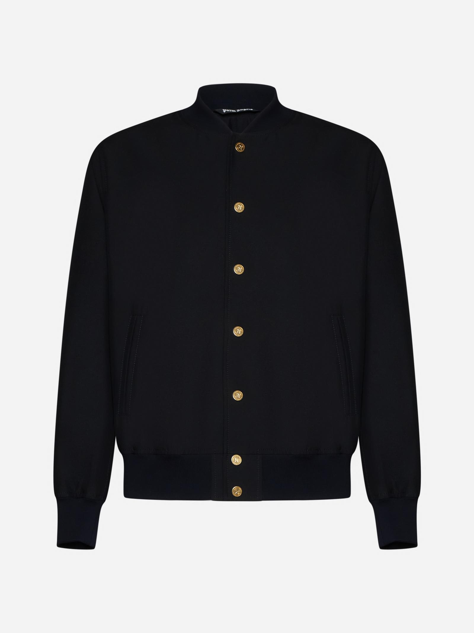 Shop Palm Angels Cotton-blend Varsity Jacket In Navy Blue