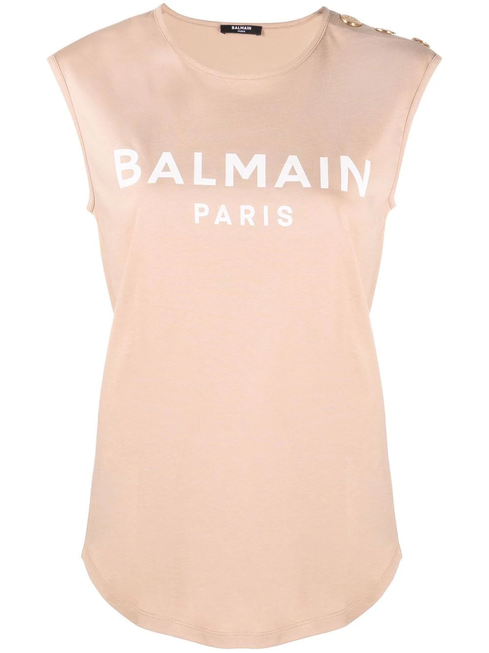 Balmain Sand-colored Cotton T-shirt