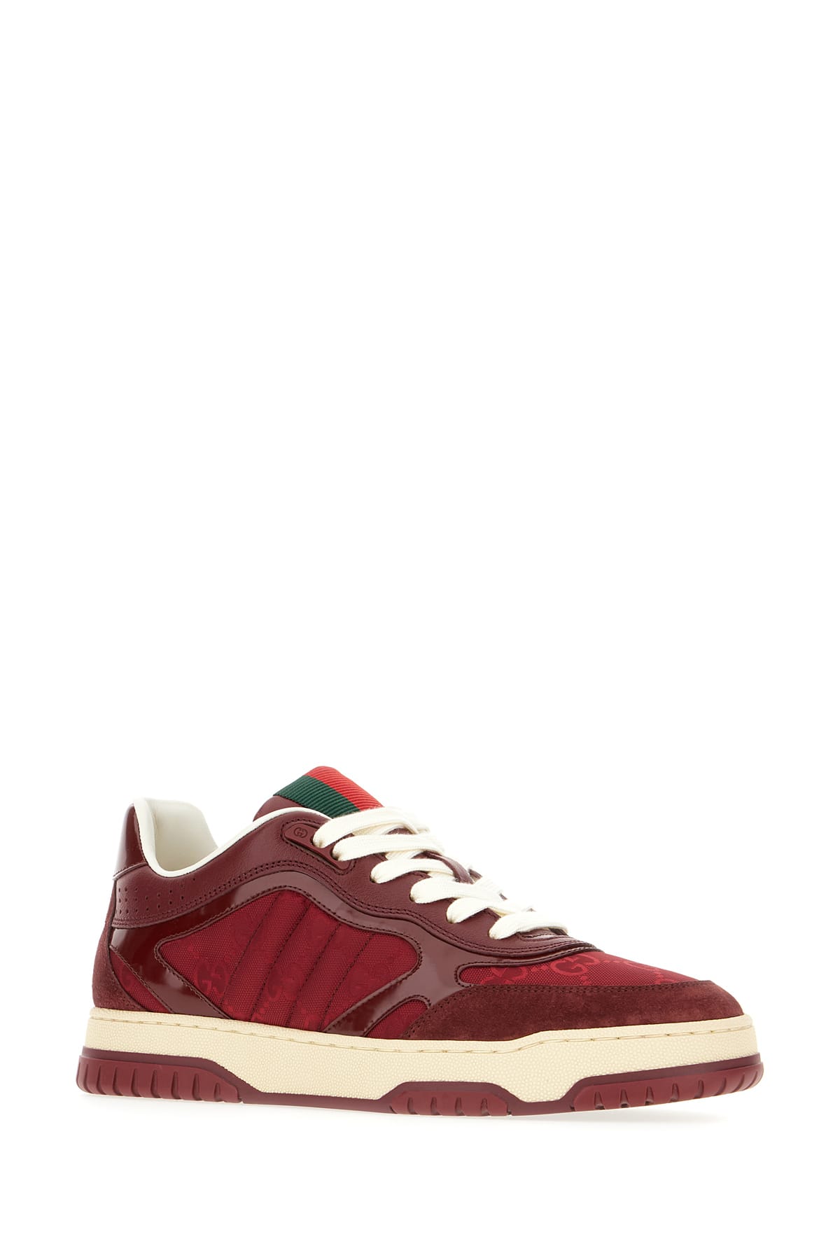 GUCCI TIZIANO RED LEATHER AND GG SUPREME FABRIC RE-WEB SNEAKERS