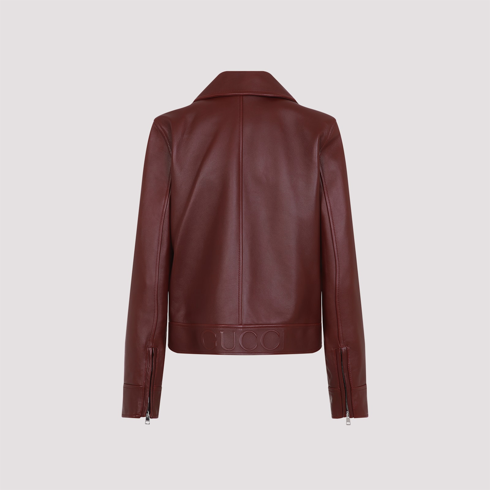 Gucci Biker Leather Jacket In Burgundy