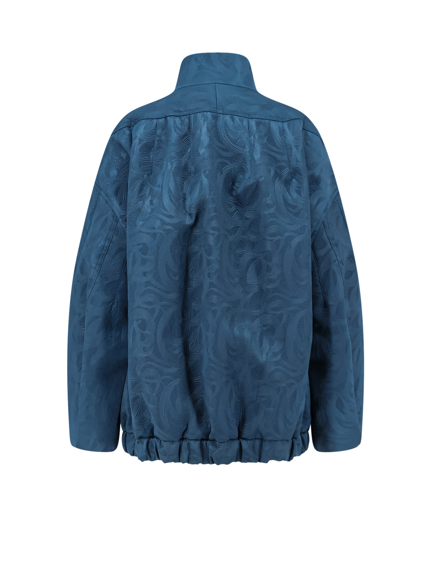 Dries Van Noten Neoprene Jacket Featuring Damask Texture In Blue
